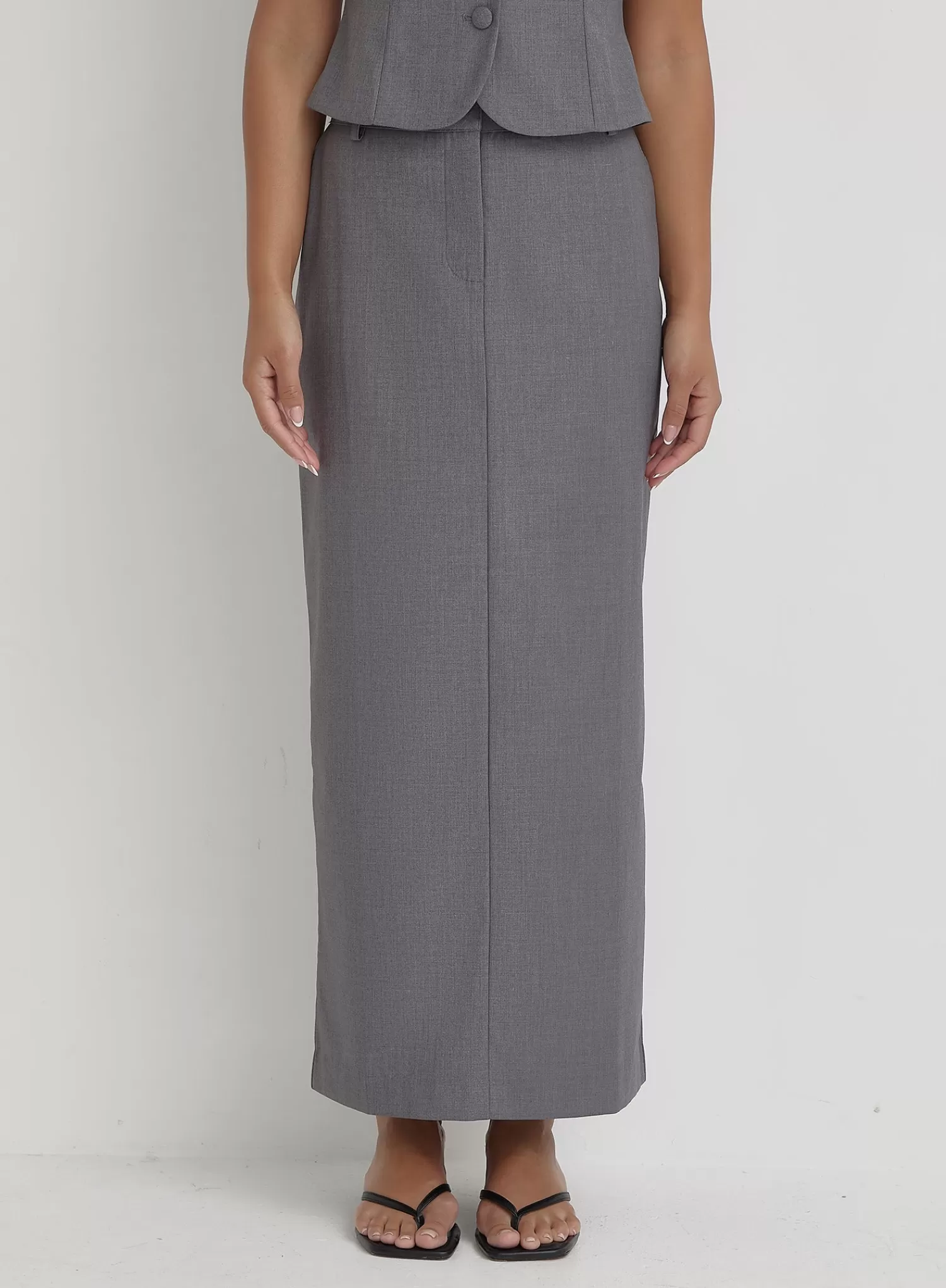 Grey Tailored Maxi Skirt- Hallie-4th & Reckless New