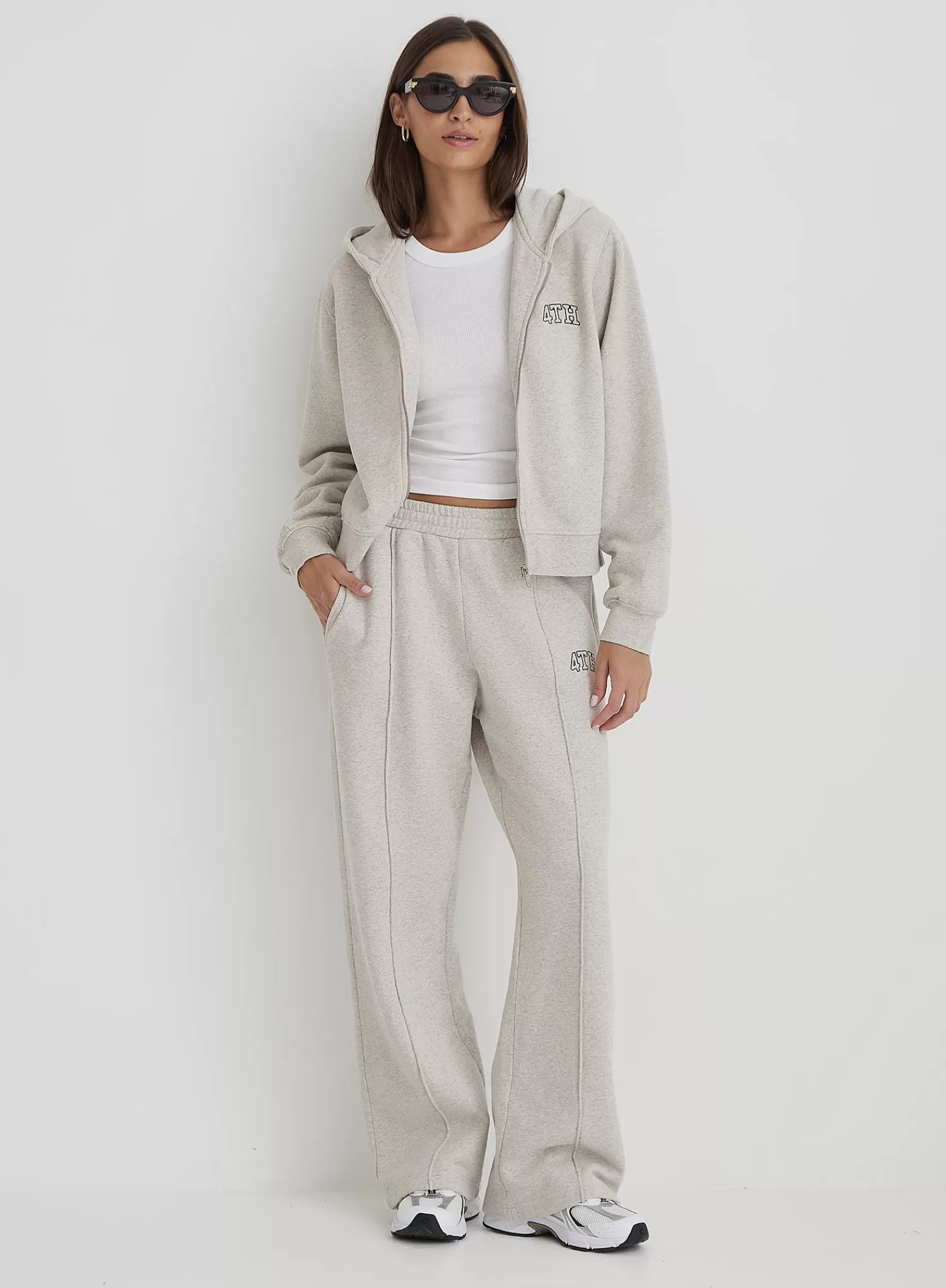 Grey Wide Leg Fourth Embroidered Jogger- Carey-4th & Reckless Flash Sale