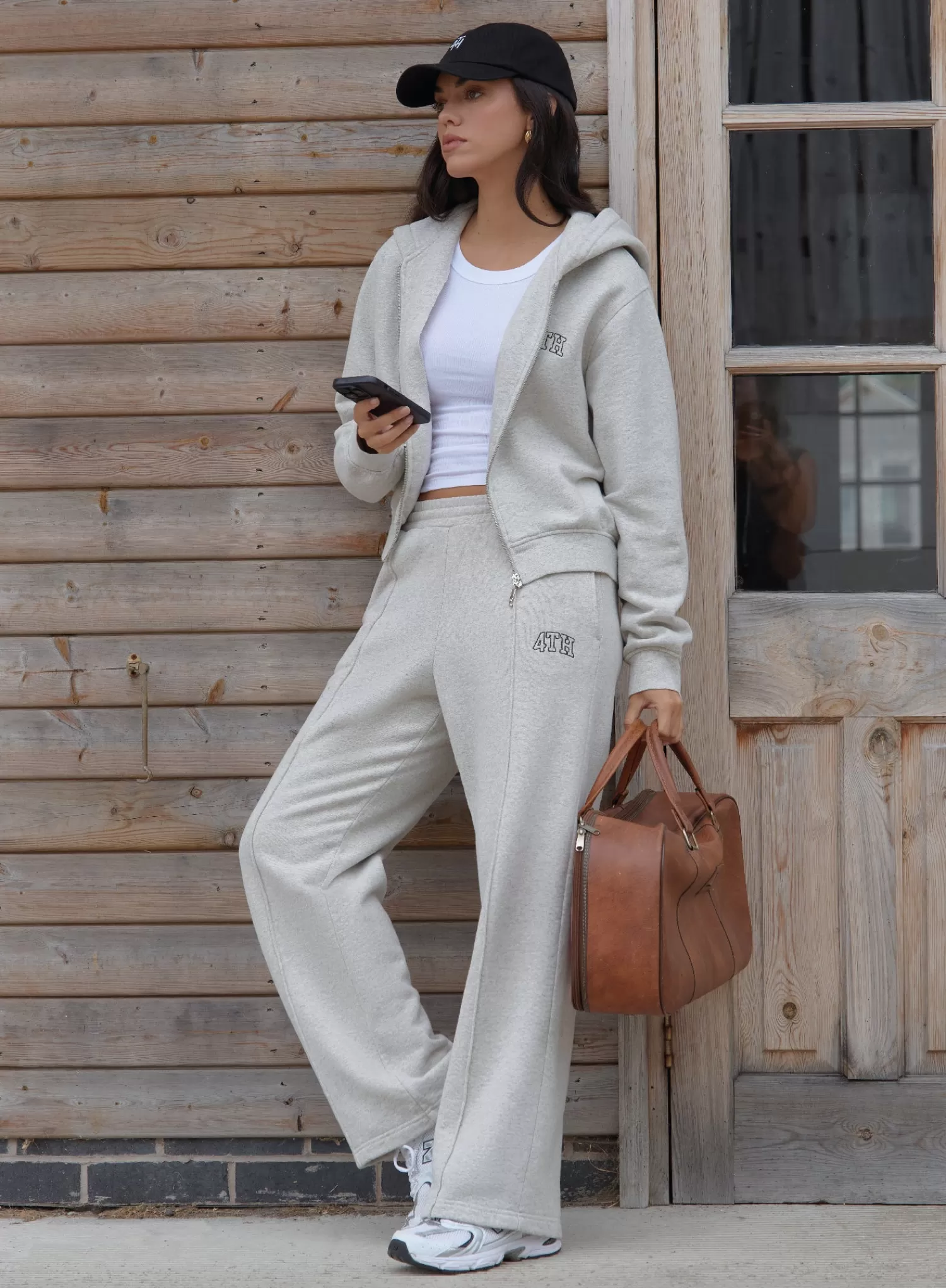 Grey Wide Leg Fourth Embroidered Jogger- Carey-4th & Reckless Flash Sale