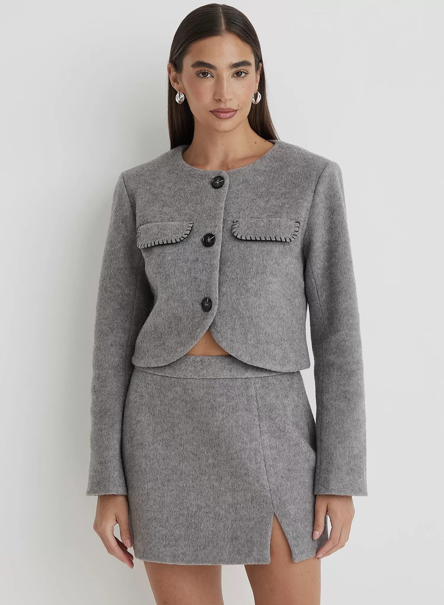 Grey Wool Tailored Mini Skirt- Mable-4th & Reckless Flash Sale