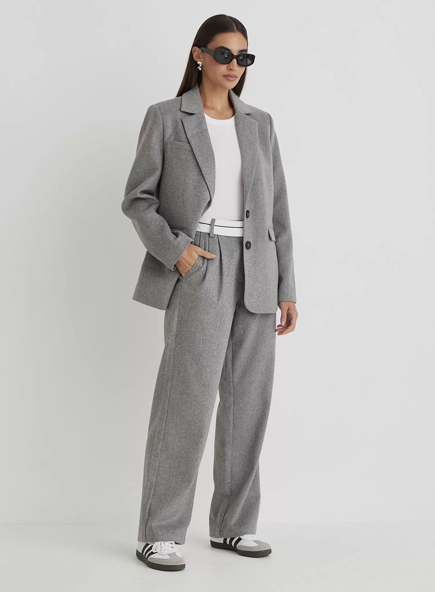 Grey Wool Tailored Straight Leg Trouser- Gabbi-4th & Reckless Store