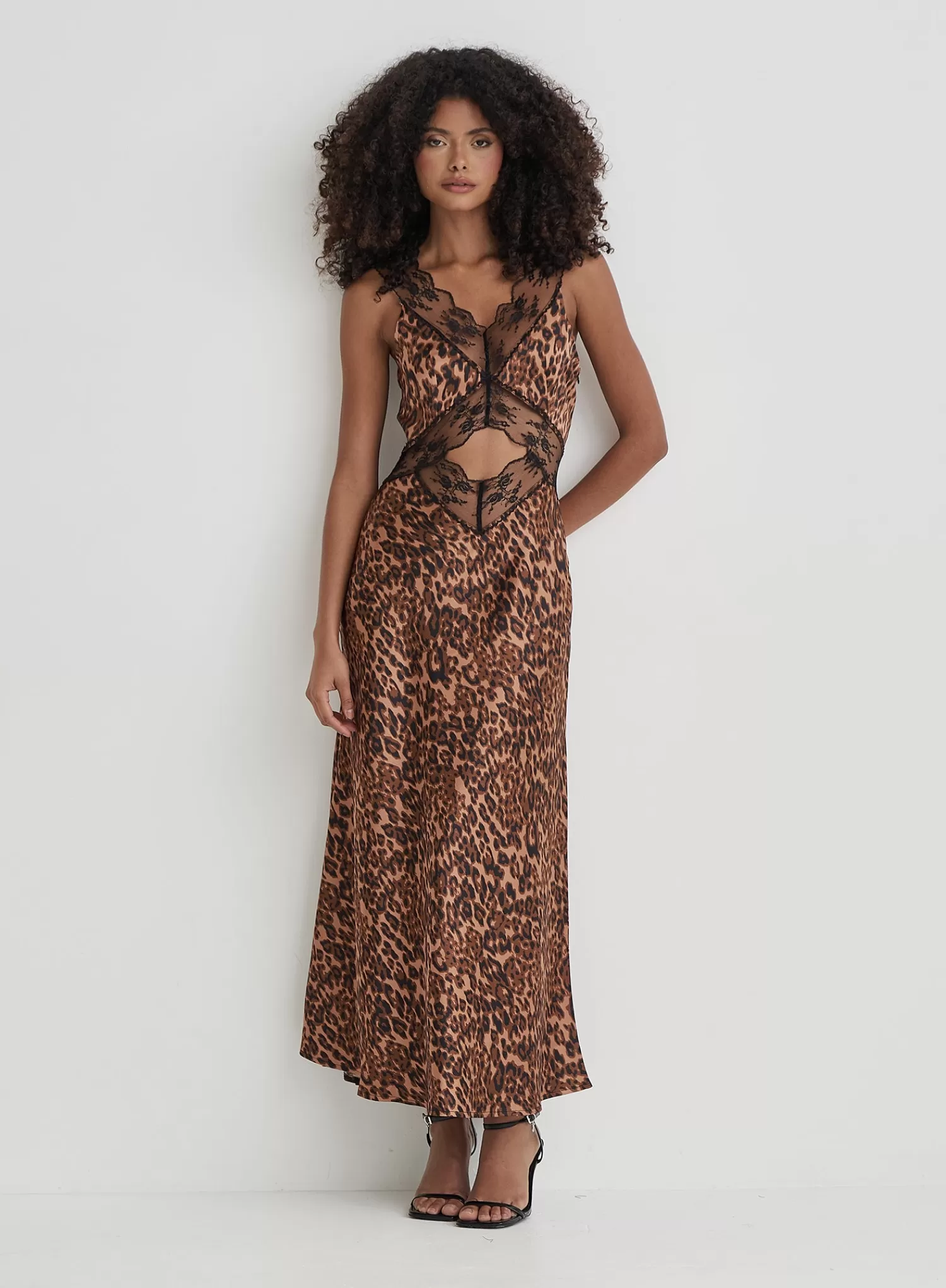 Leopard Print Satin Lace Slip Dress- Kelsey-4th & Reckless Online