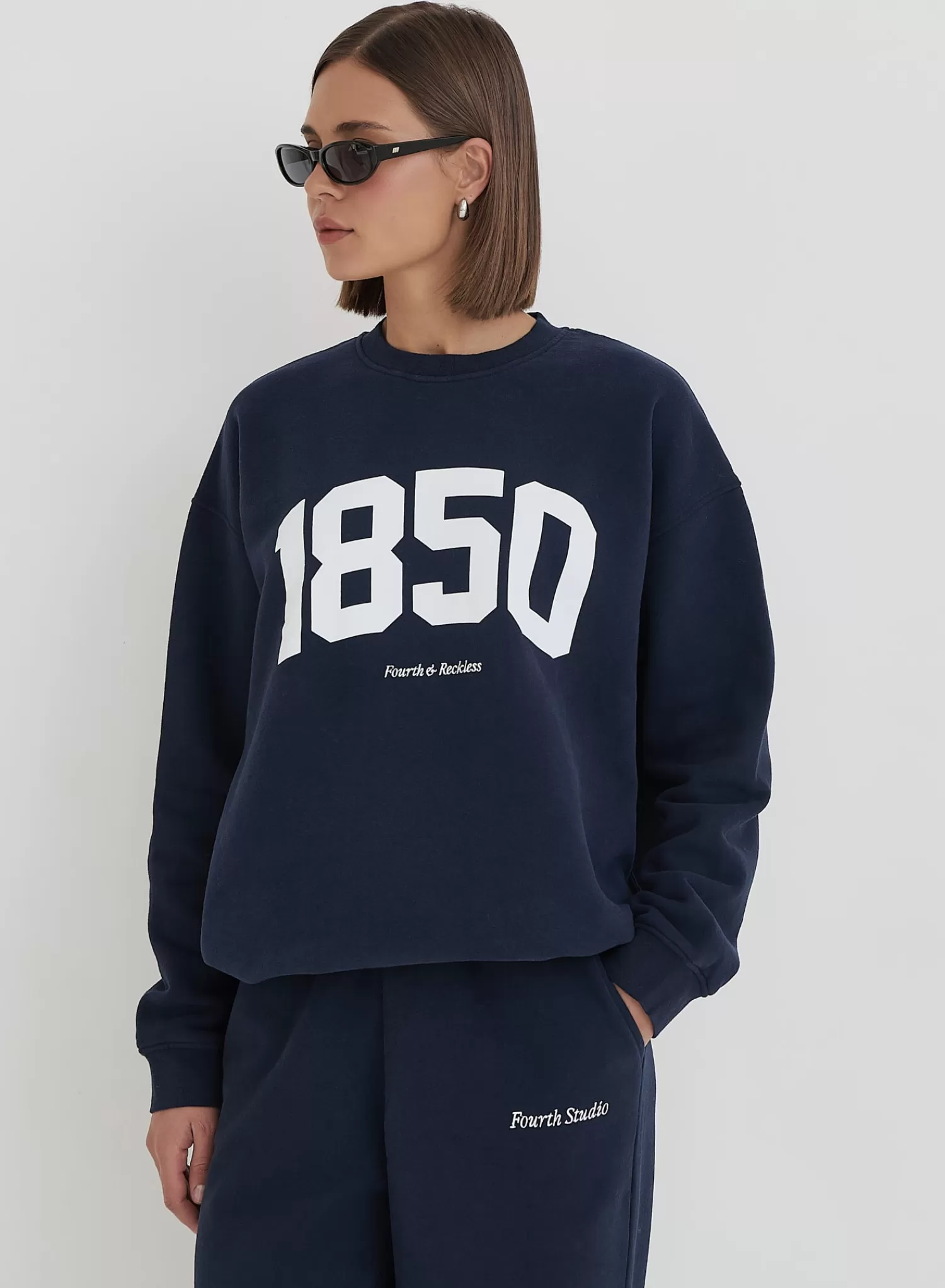 Navy 1850 Slogan Classic Longline Sweatshirt- Harley-4th & Reckless Hot