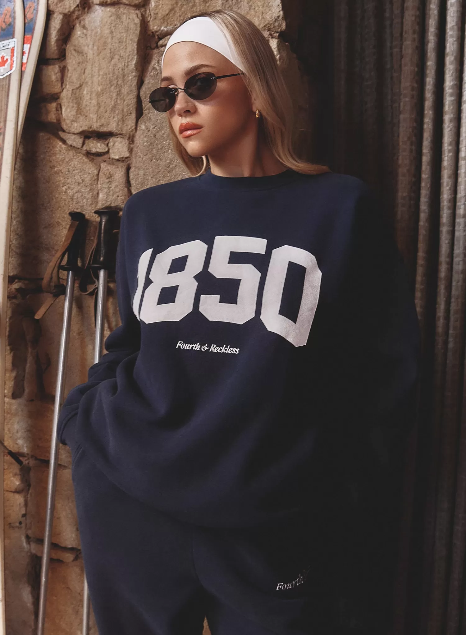 Navy 1850 Slogan Classic Longline Sweatshirt- Harley-4th & Reckless Hot