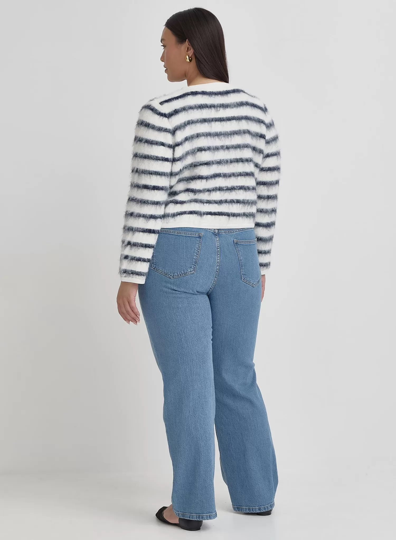 Navy And Cream Plus Size Stripe Cardigan- Janae-4th & Reckless Cheap