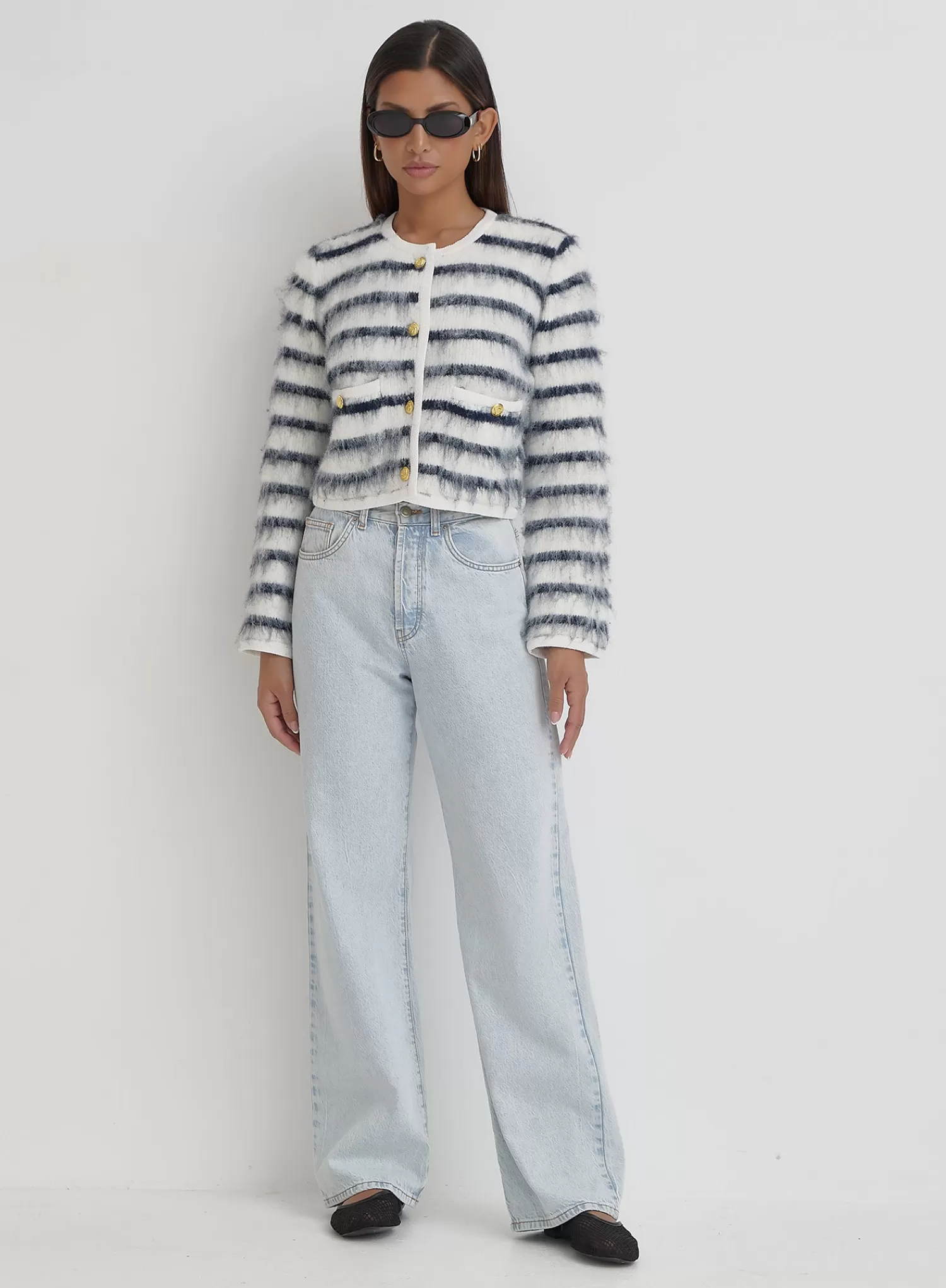 Navy And Cream Stripe Cardigan- Janae-4th & Reckless Best