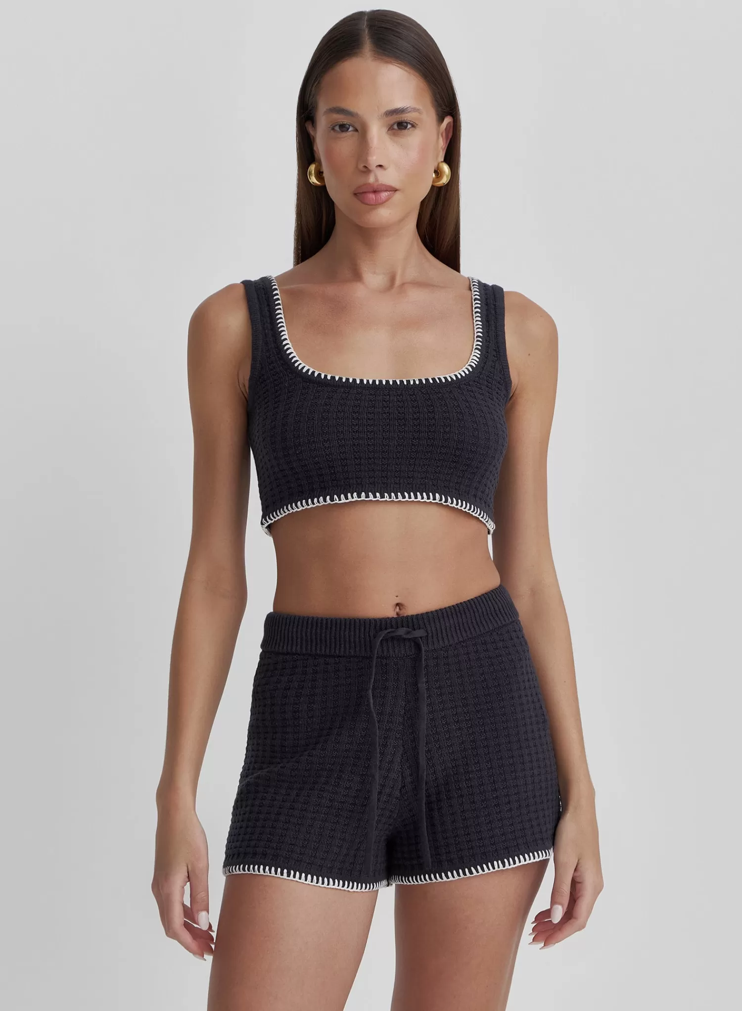 Navy Contrast Stitch Short- Juliette-4th & Reckless Shop