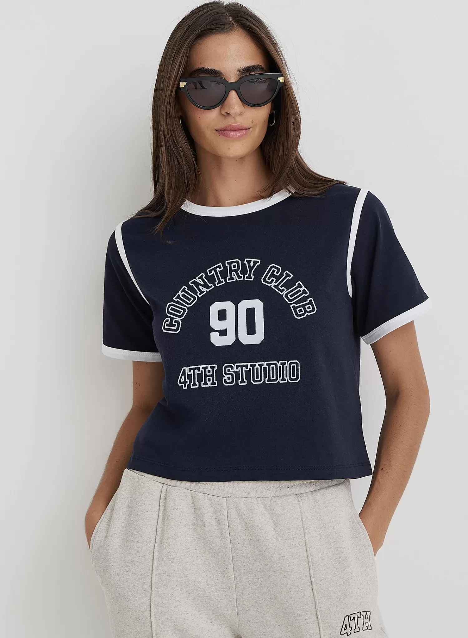Navy Country Club Cropped T-Shirt- Raine-4th & Reckless Outlet