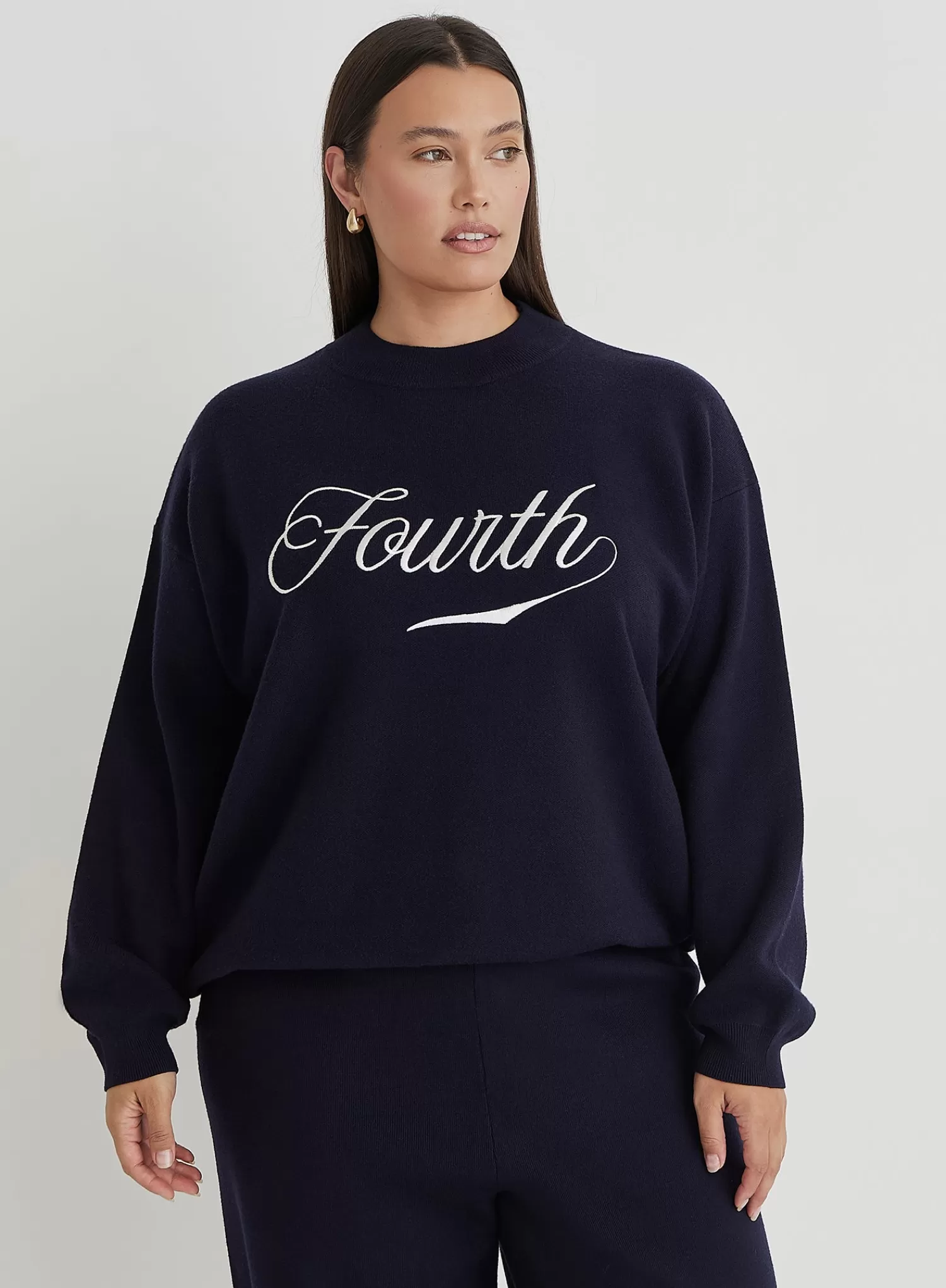 Navy Curve Knitted Fourth Jumper- Avery-4th & Reckless Cheap