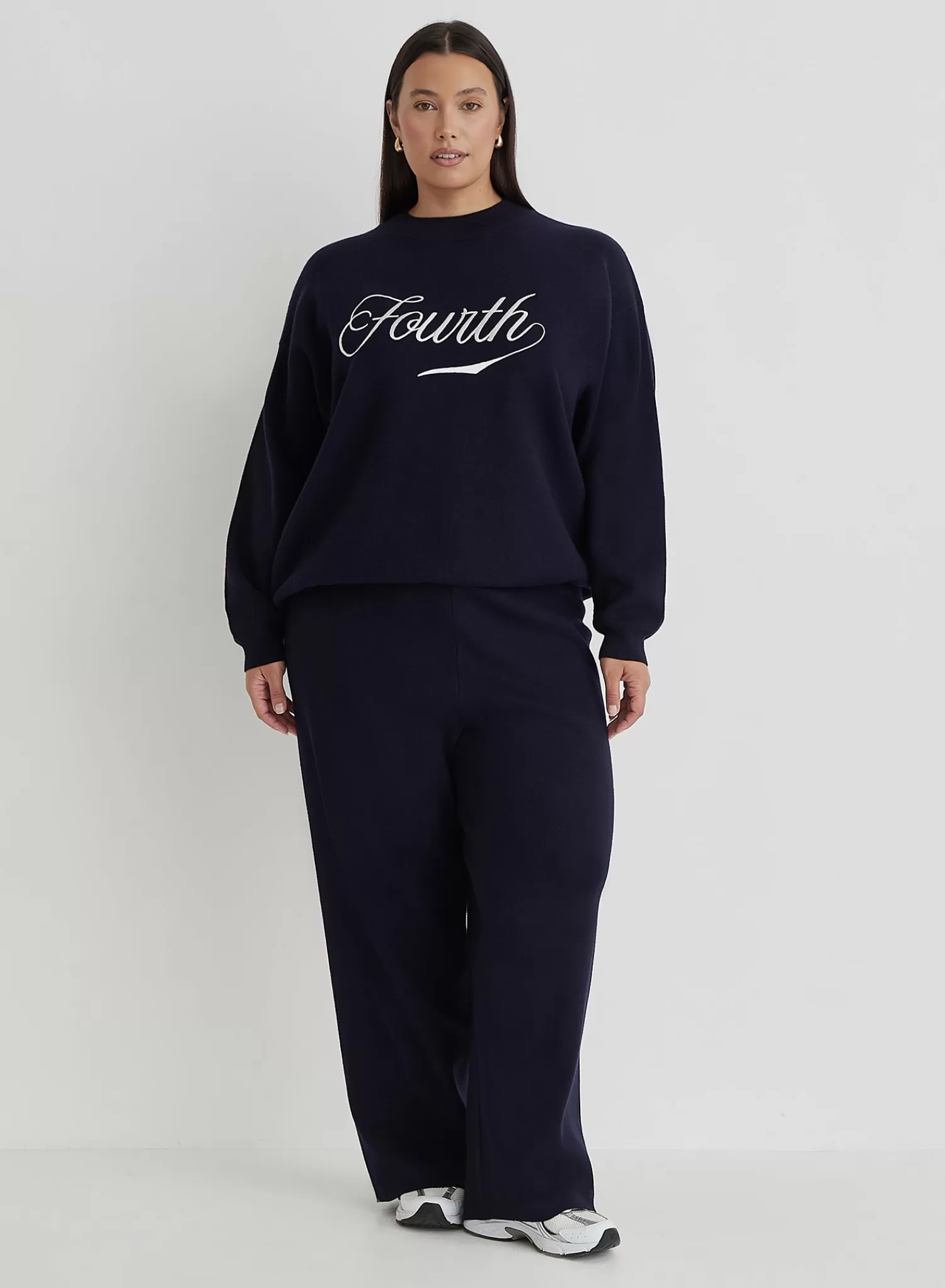 Navy Curve Knitted Fourth Jumper- Avery-4th & Reckless Cheap
