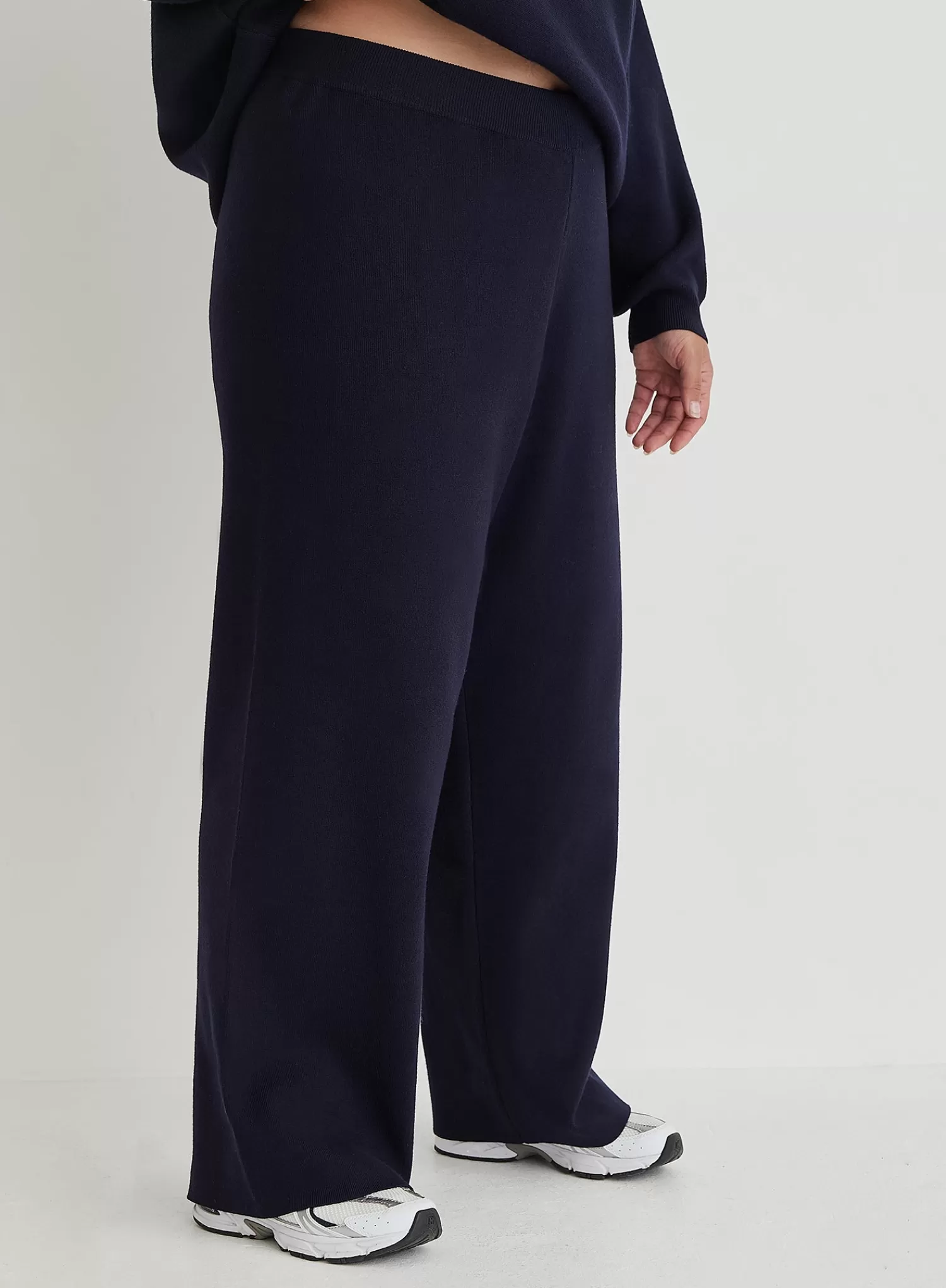Navy Curve Knitted Wide Leg Trouser- Cameron-4th & Reckless Cheap