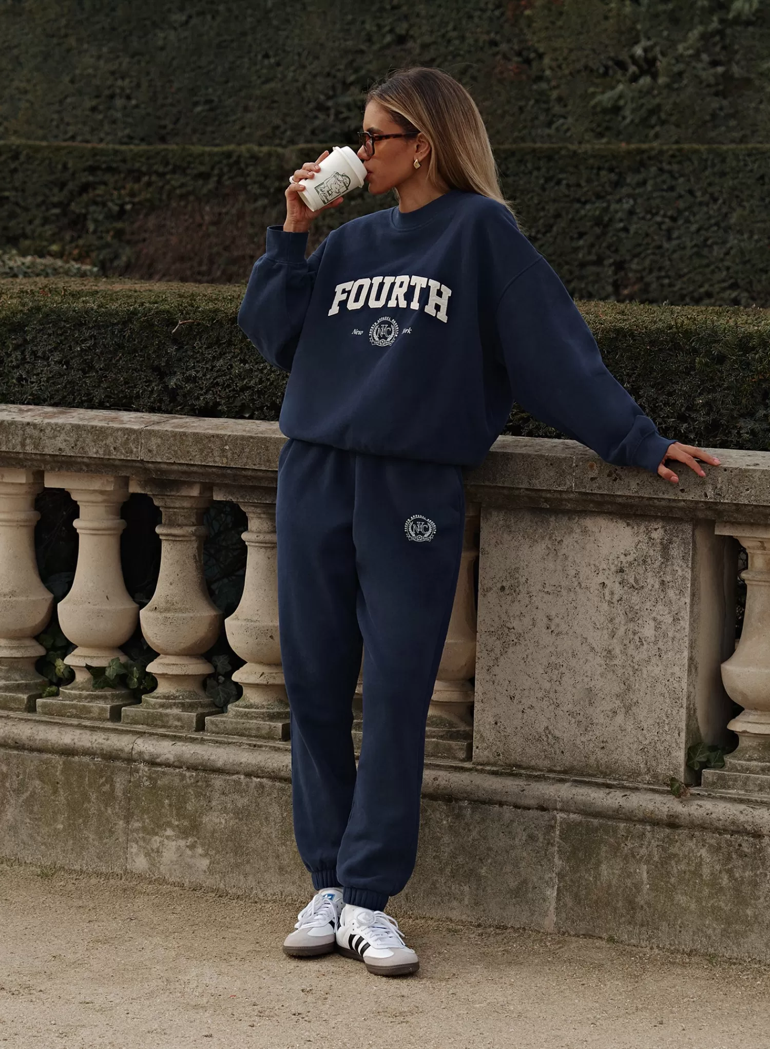 Navy Embroidered Oversized Joggers- Apollo-4th & Reckless Fashion