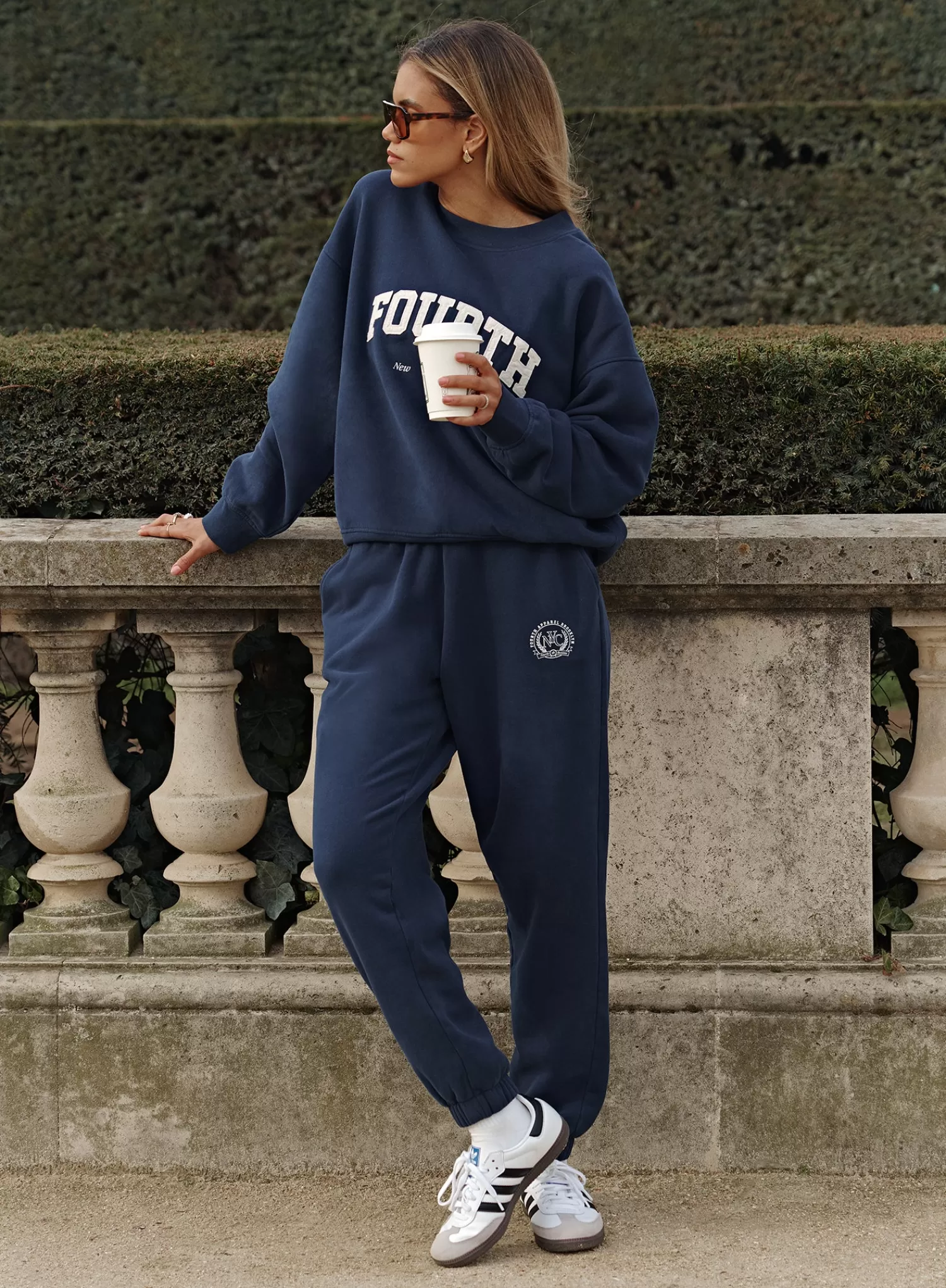 Navy Embroidered Oversized Joggers- Apollo-4th & Reckless Fashion