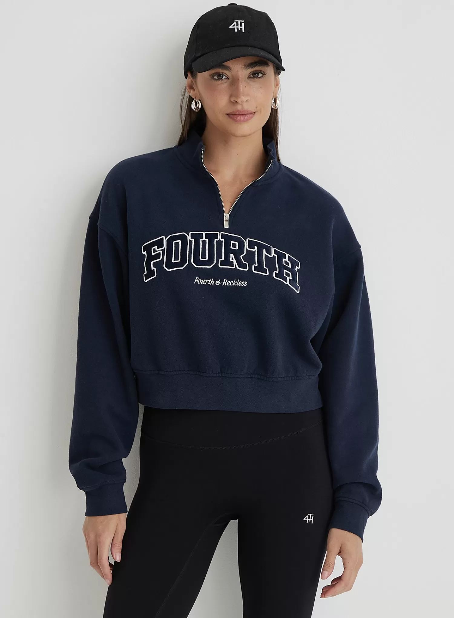 Navy Fourth Half Zip Cropped Sweatshirt- Zenya-4th & Reckless Best Sale