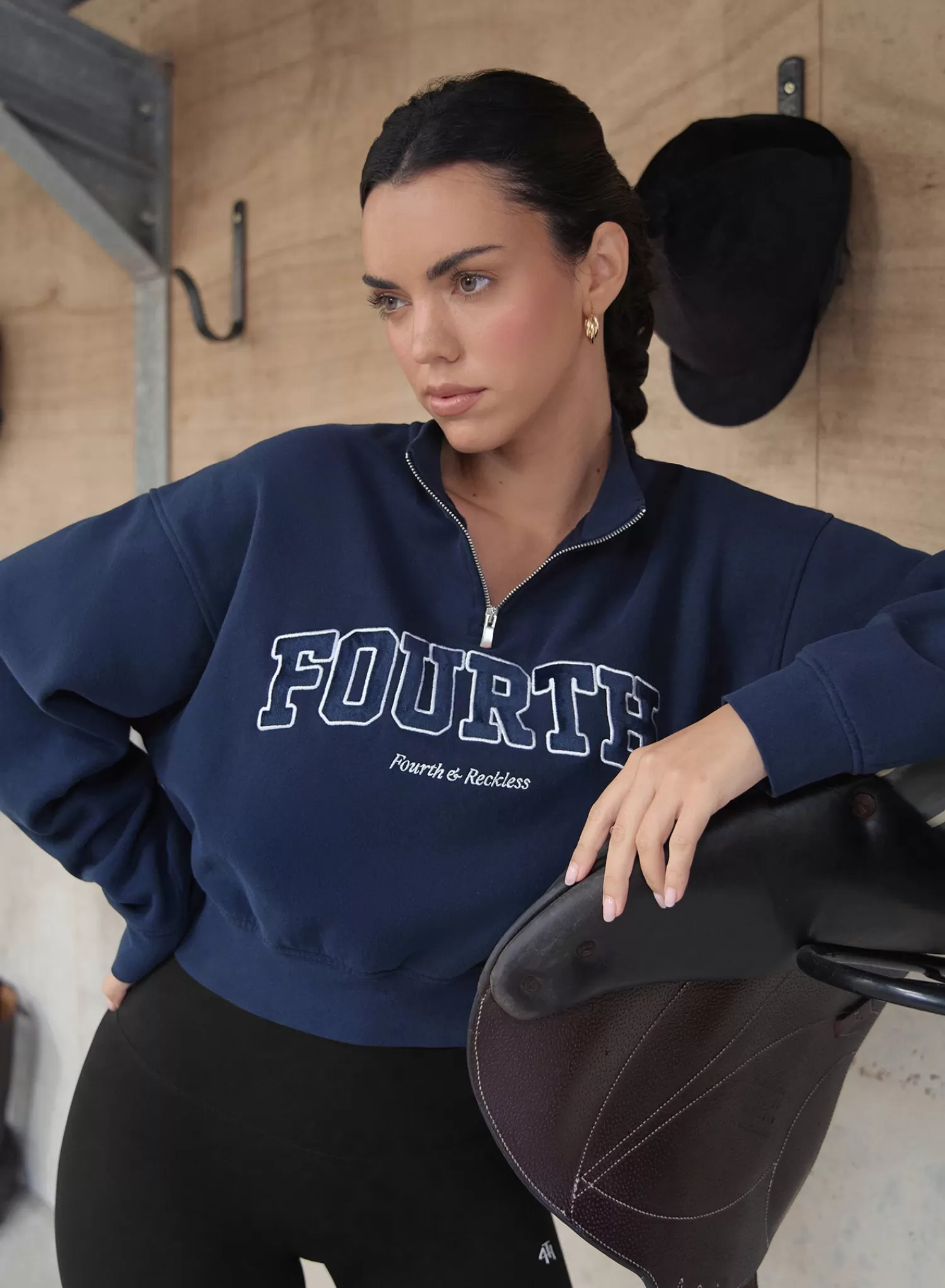 Navy Fourth Half Zip Cropped Sweatshirt- Zenya-4th & Reckless Best Sale