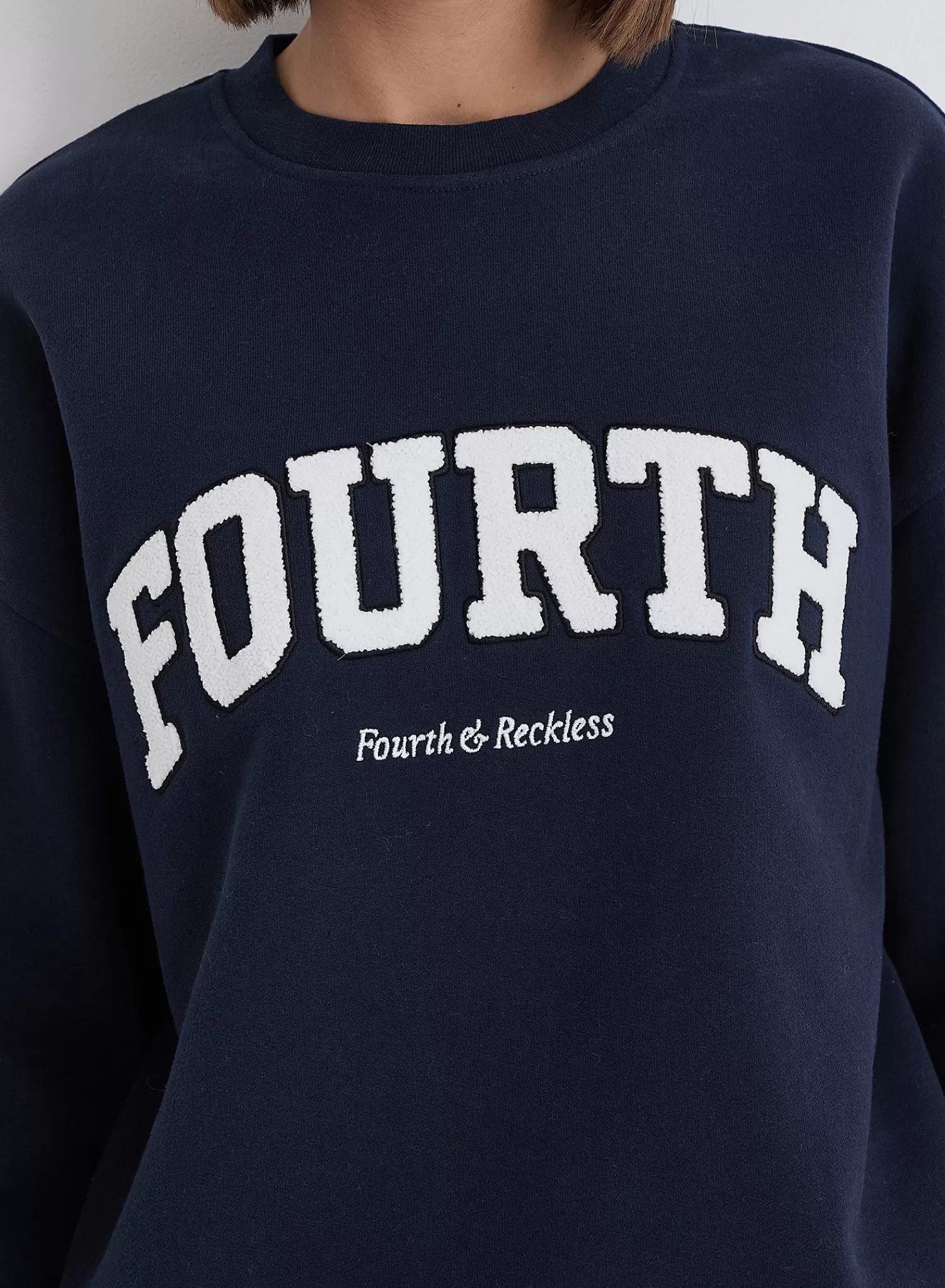 Navy Fourth Slogan Classic Longline Sweatshirt- Jen-4th & Reckless Cheap