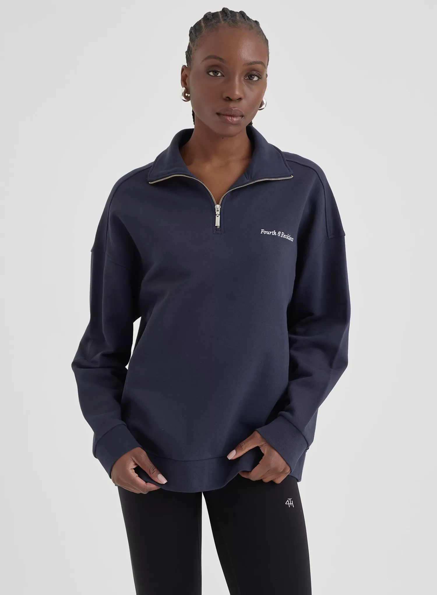 Navy Half Zip Oversized Polo Sweatshirt - Marla-4th & Reckless Discount