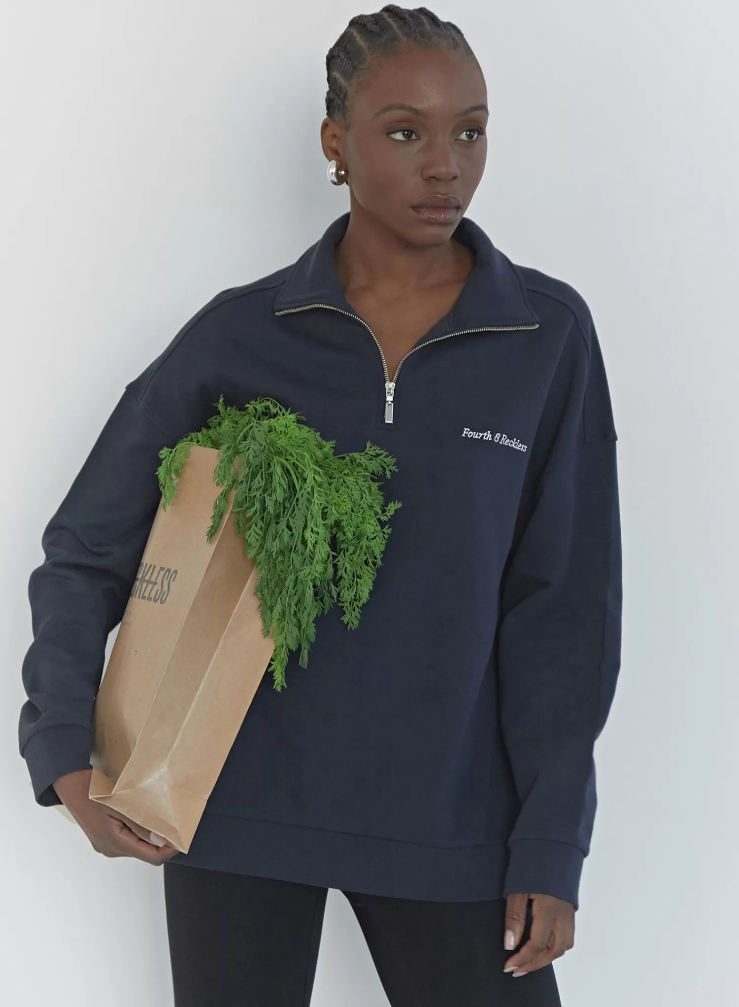 Navy Half Zip Oversized Polo Sweatshirt - Marla-4th & Reckless Discount