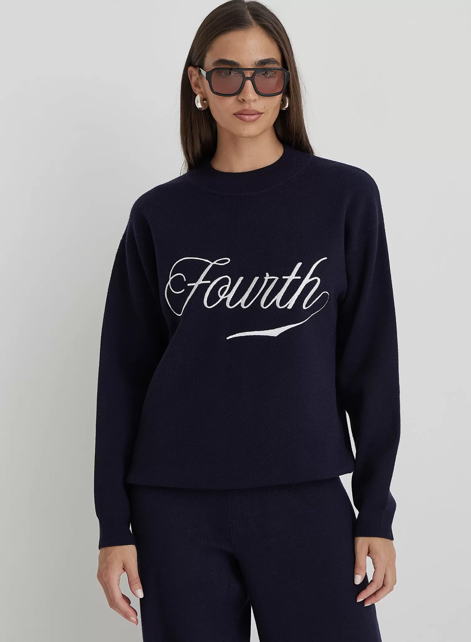 Navy Knitted Fourth Jumper- Avery-4th & Reckless Cheap