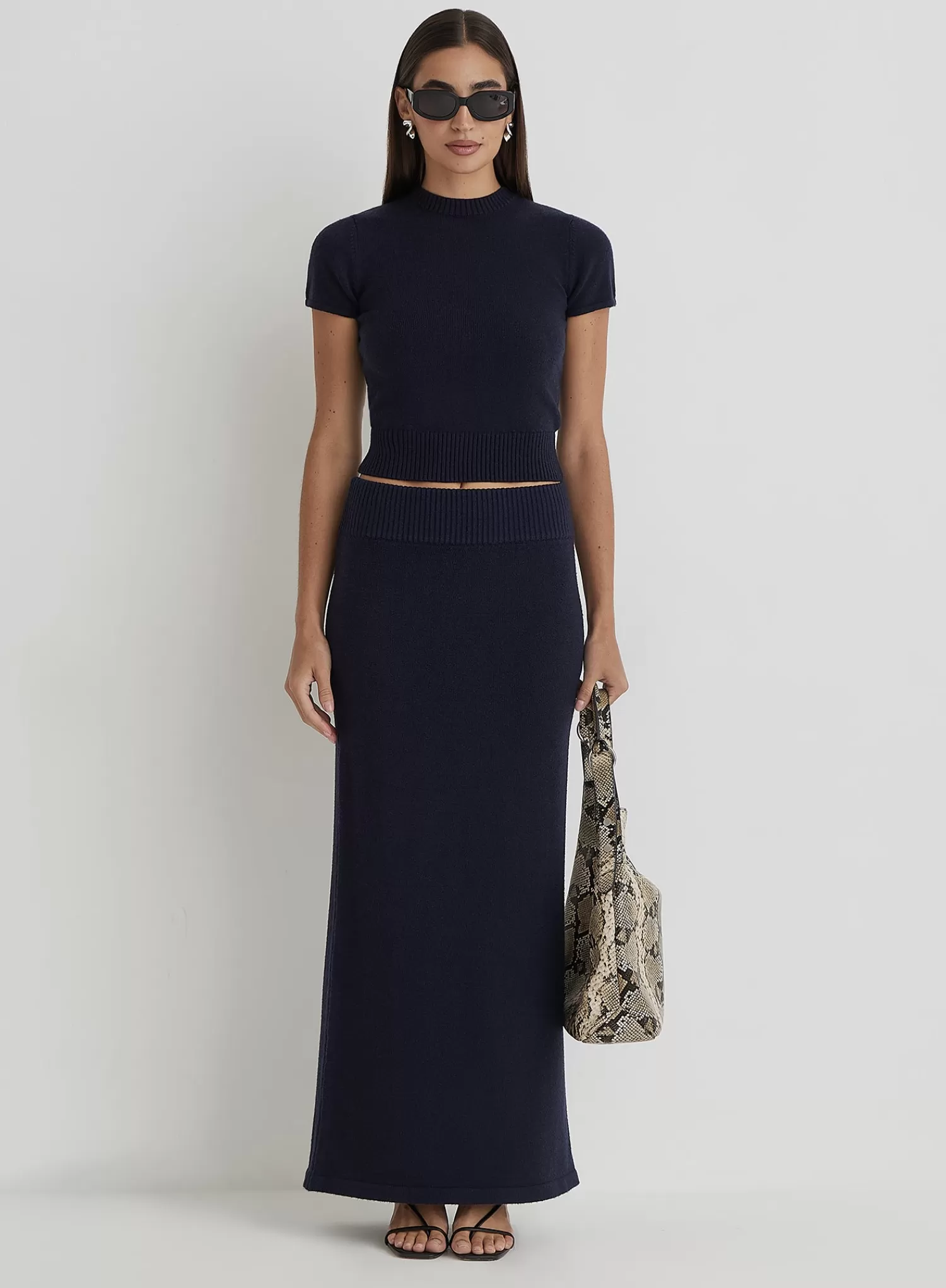 Navy Knitted Maxi Skirt- Sandi-4th & Reckless Discount