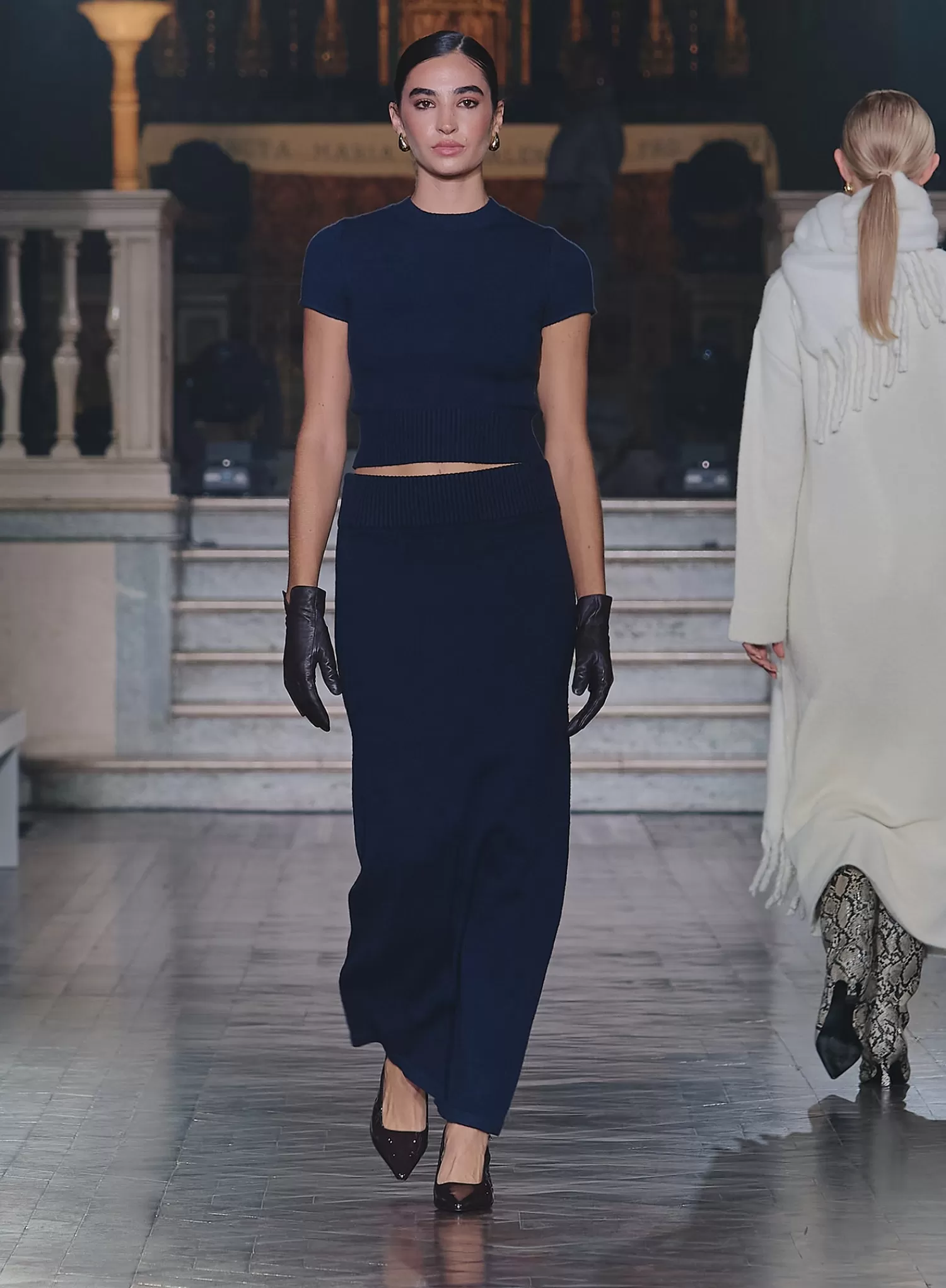 Navy Knitted Maxi Skirt- Sandi-4th & Reckless Discount