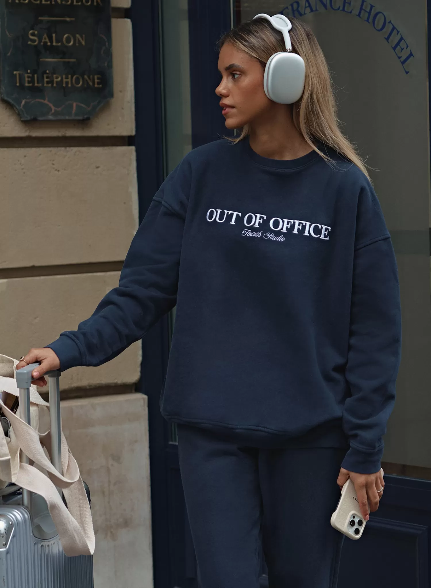 Navy Out Of Office Embroidered Oversized Sweatshirt - Peyton-4th & Reckless Flash Sale