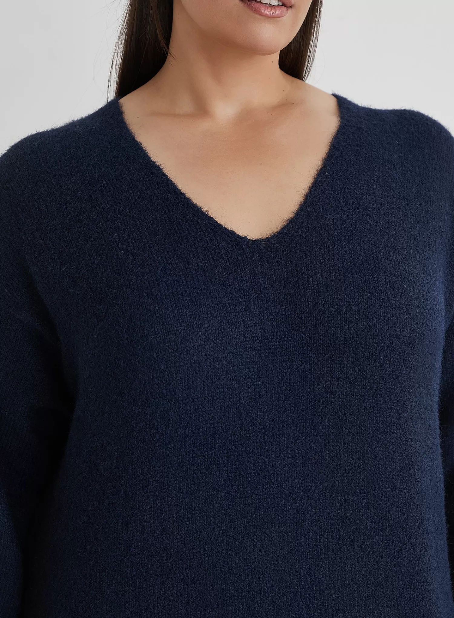 Navy Plus Size V Neck Knitted Maxi Dress- Dahlia-4th & Reckless Outlet