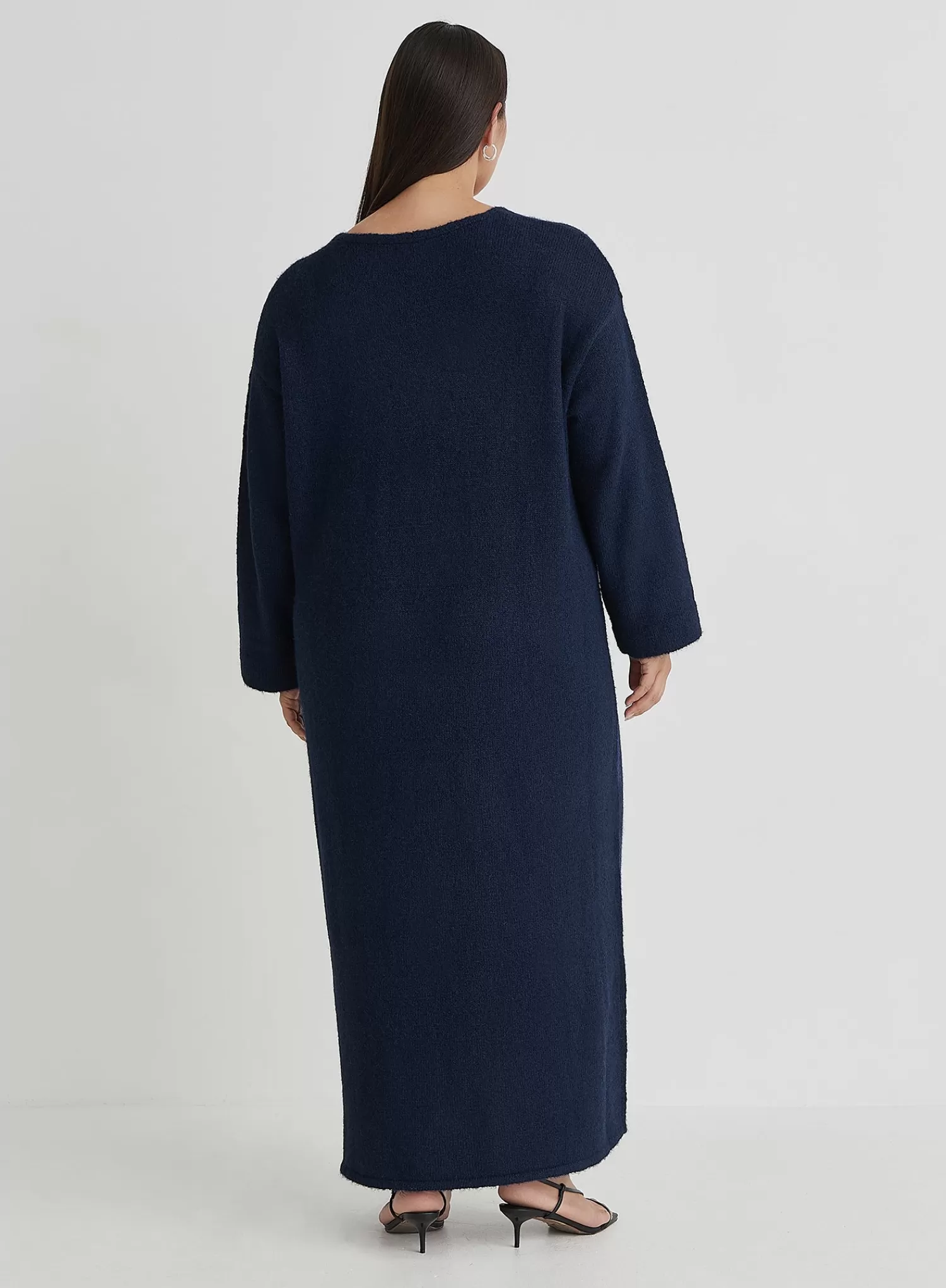 Navy Plus Size V Neck Knitted Maxi Dress- Dahlia-4th & Reckless Outlet