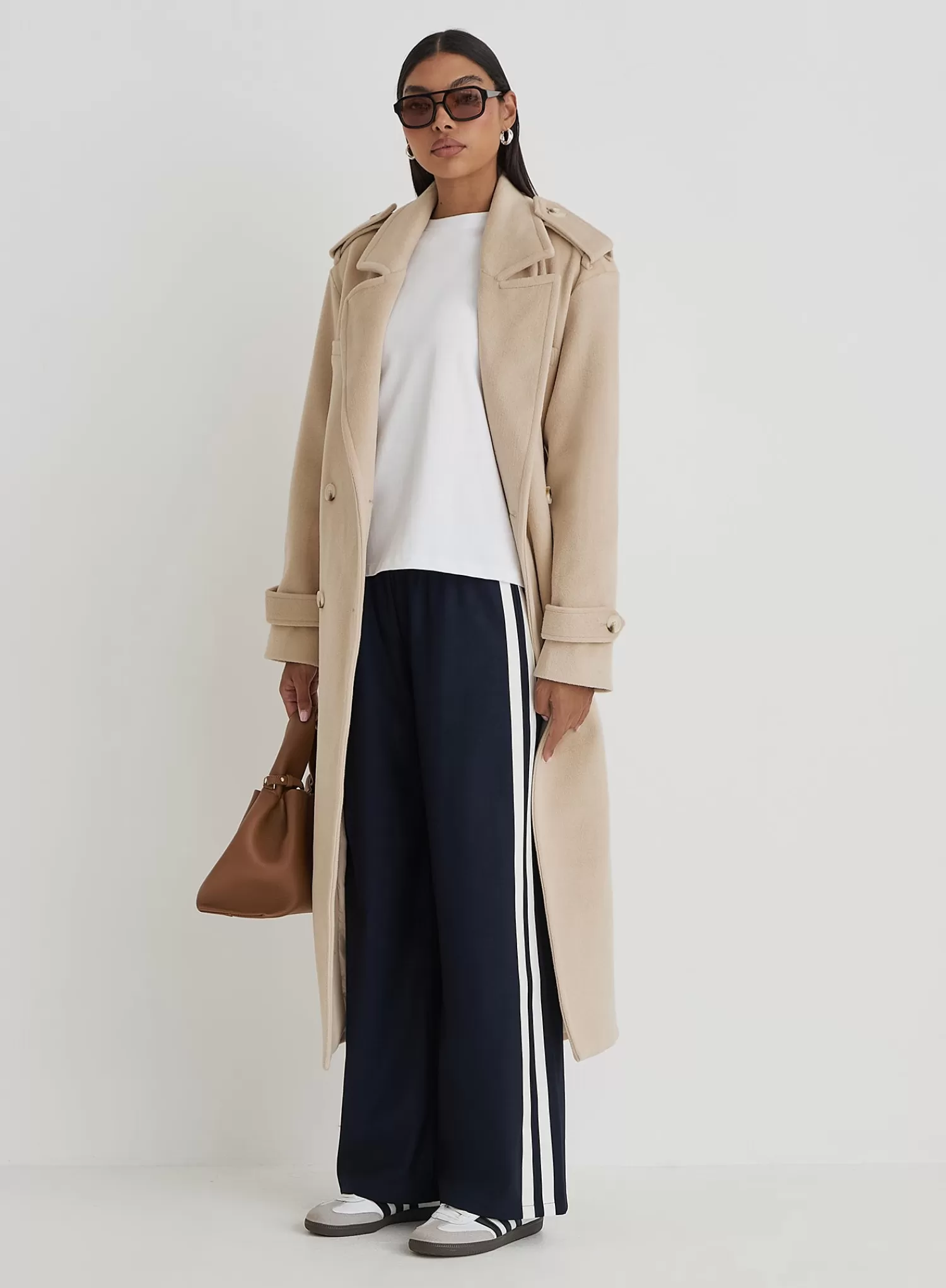 Navy Side Stripe Wide Leg Trouser- Tammy-4th & Reckless Outlet