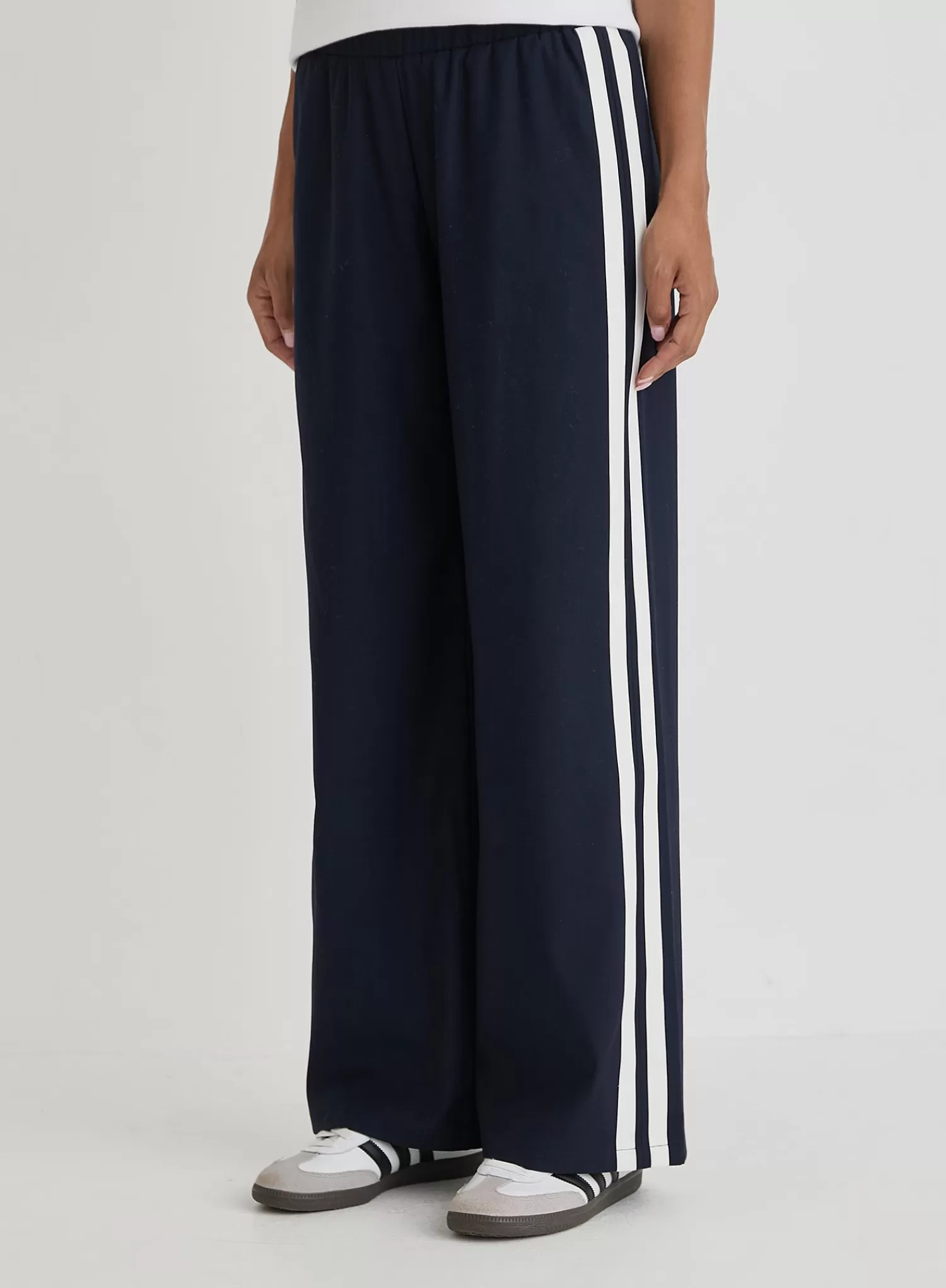 Navy Side Stripe Wide Leg Trouser- Tammy-4th & Reckless Outlet