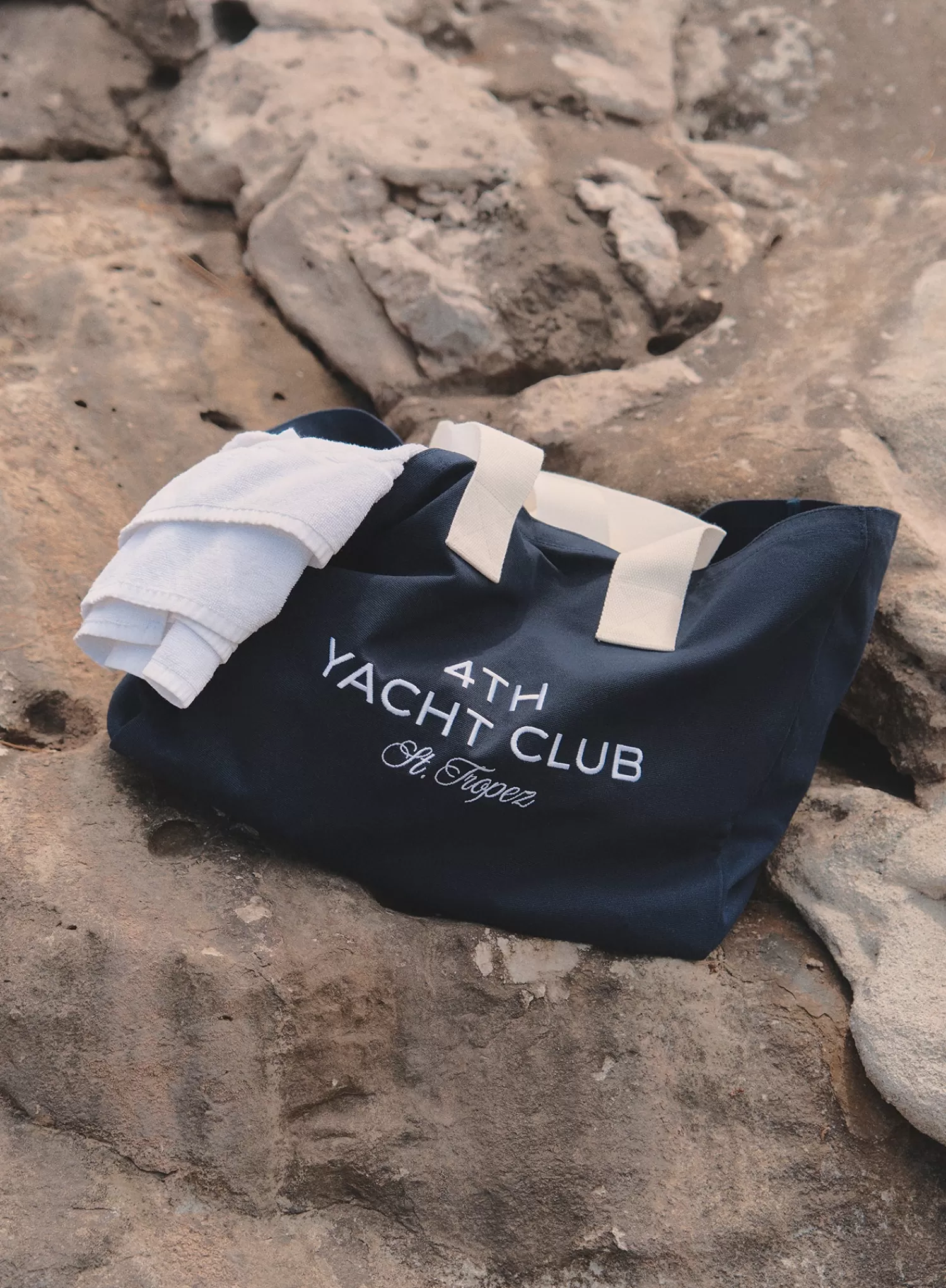 Navy Yacht Club Slogan Tote Bag- Jean-4th & Reckless Best Sale