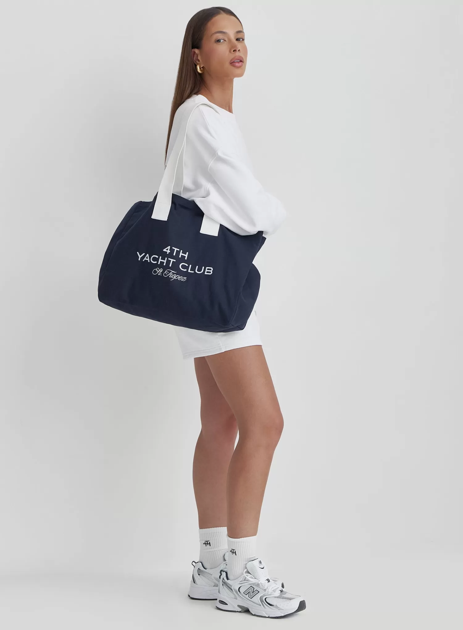 Navy Yacht Club Slogan Tote Bag- Jean-4th & Reckless Best Sale