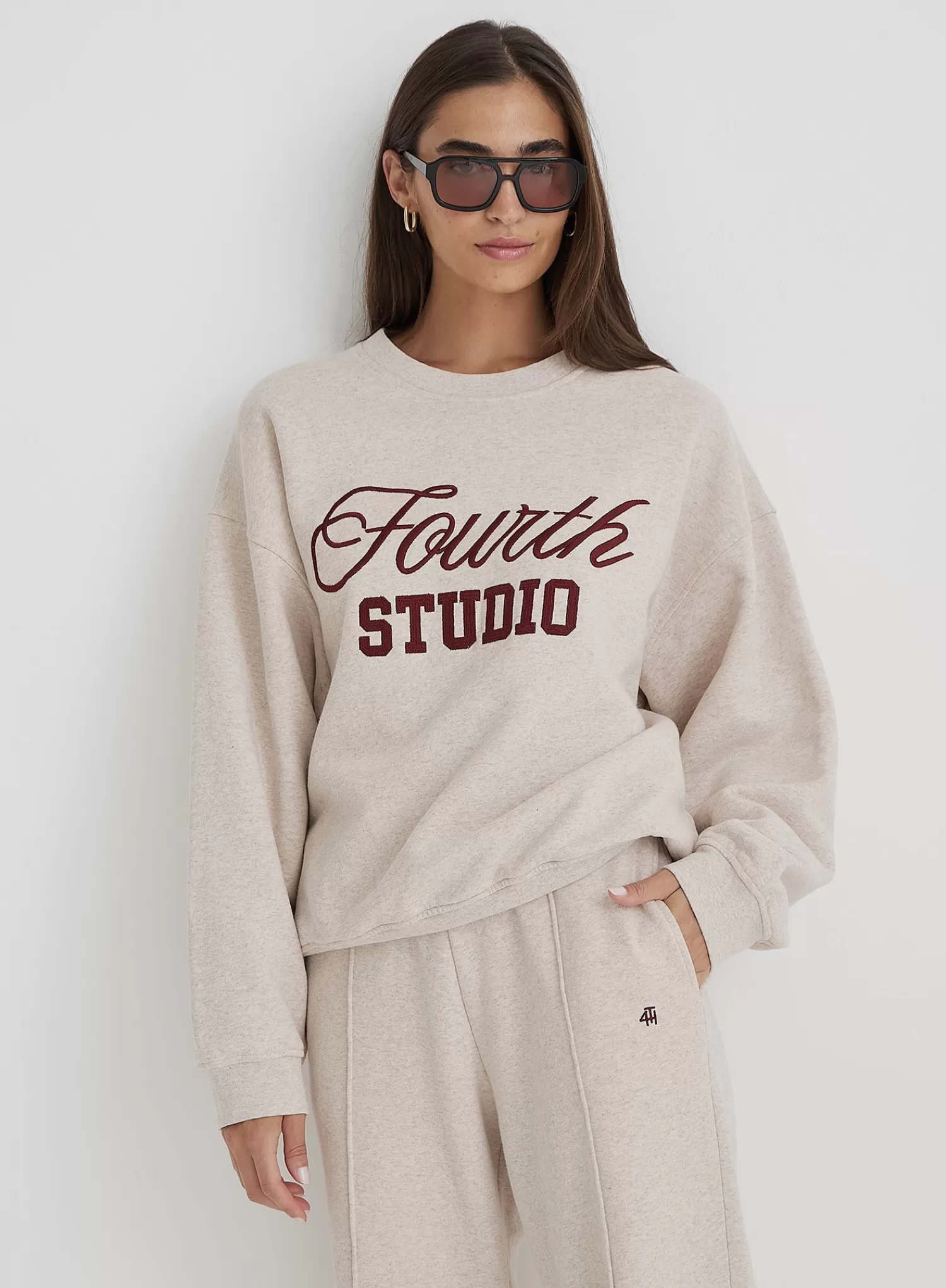 Oatmeal Fourth Studio Slogan Oversized Sweatshirt- Chester-4th & Reckless Sale
