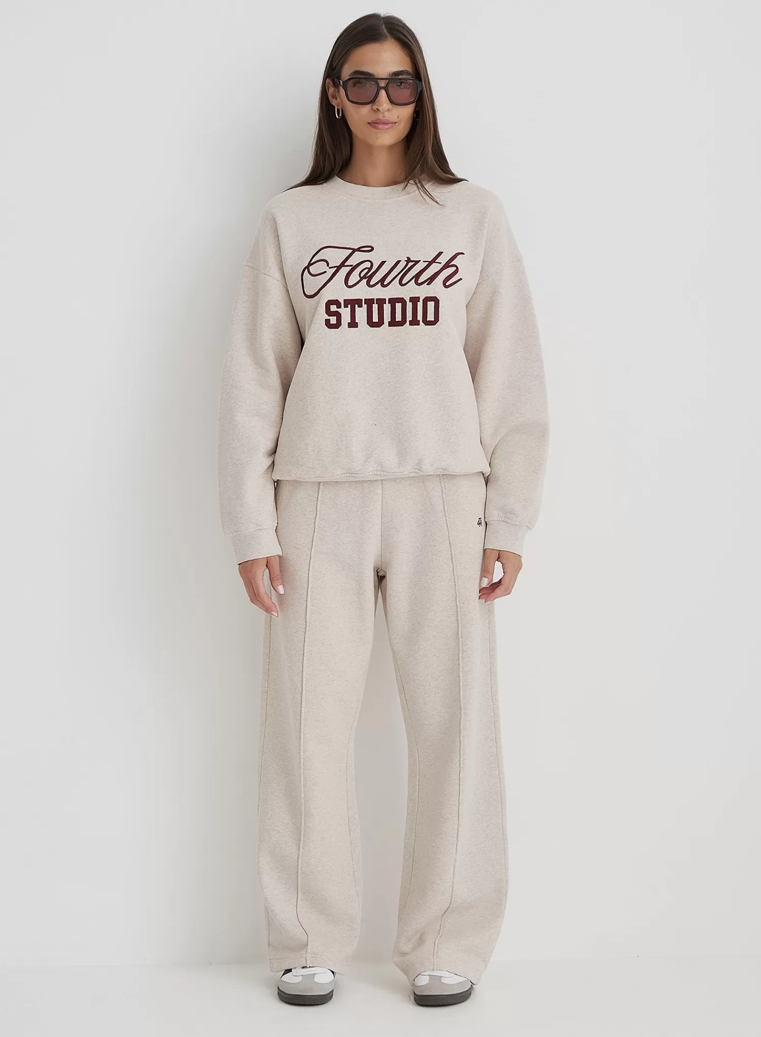Oatmeal Wide Leg Stripe Jogger- Chester-4th & Reckless Discount