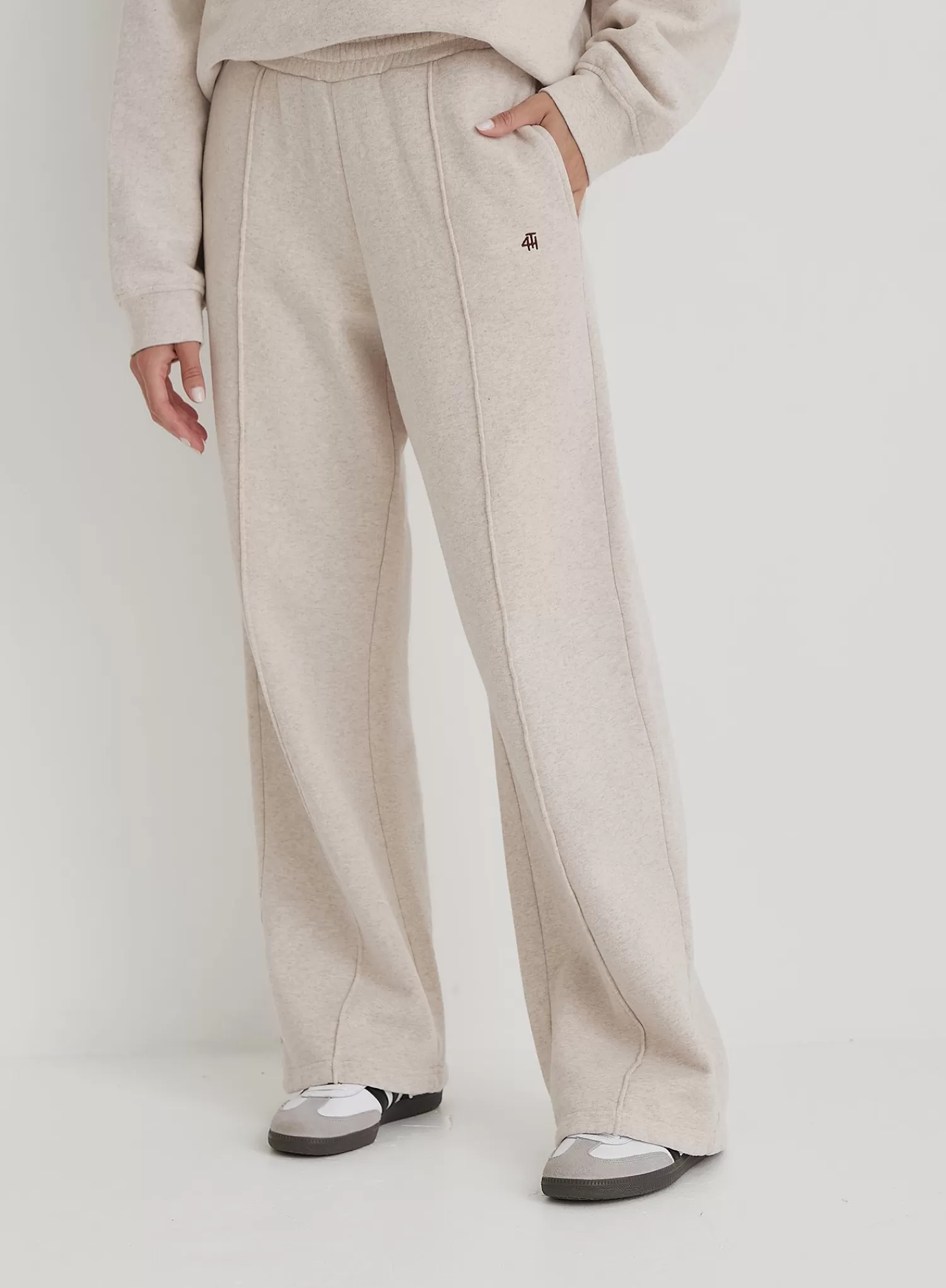 Oatmeal Wide Leg Stripe Jogger- Chester-4th & Reckless Discount