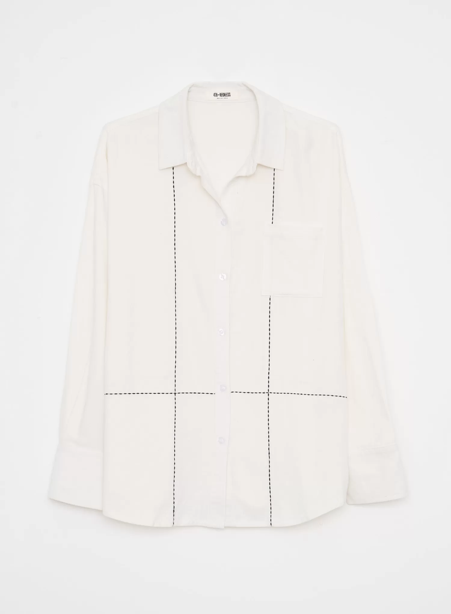 Off White Contrast Stitch Linen Oversized Shirt- Genevive-4th & Reckless Cheap