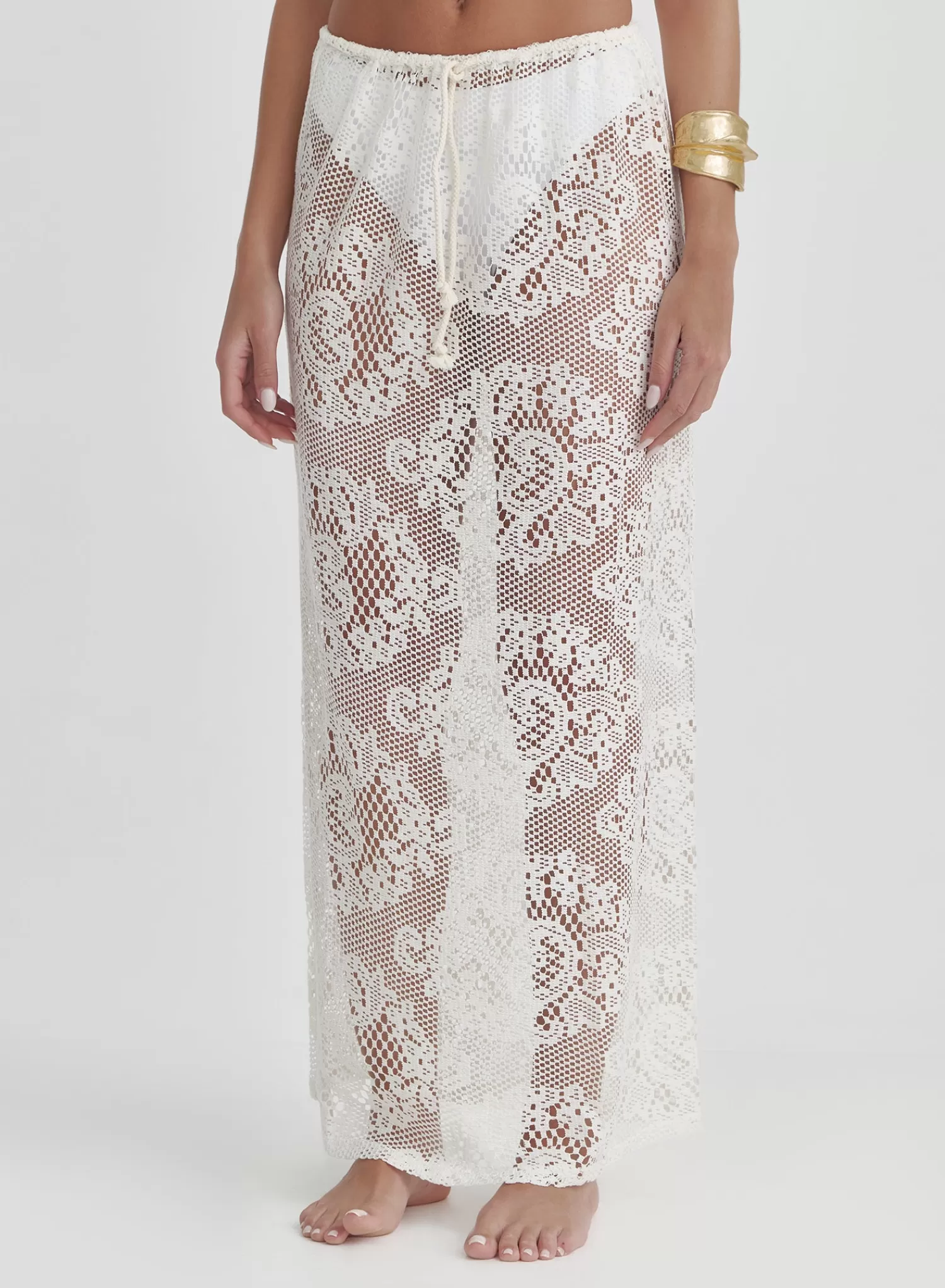 Off White Crochet Maxi Skirt- Rose-4th & Reckless Best