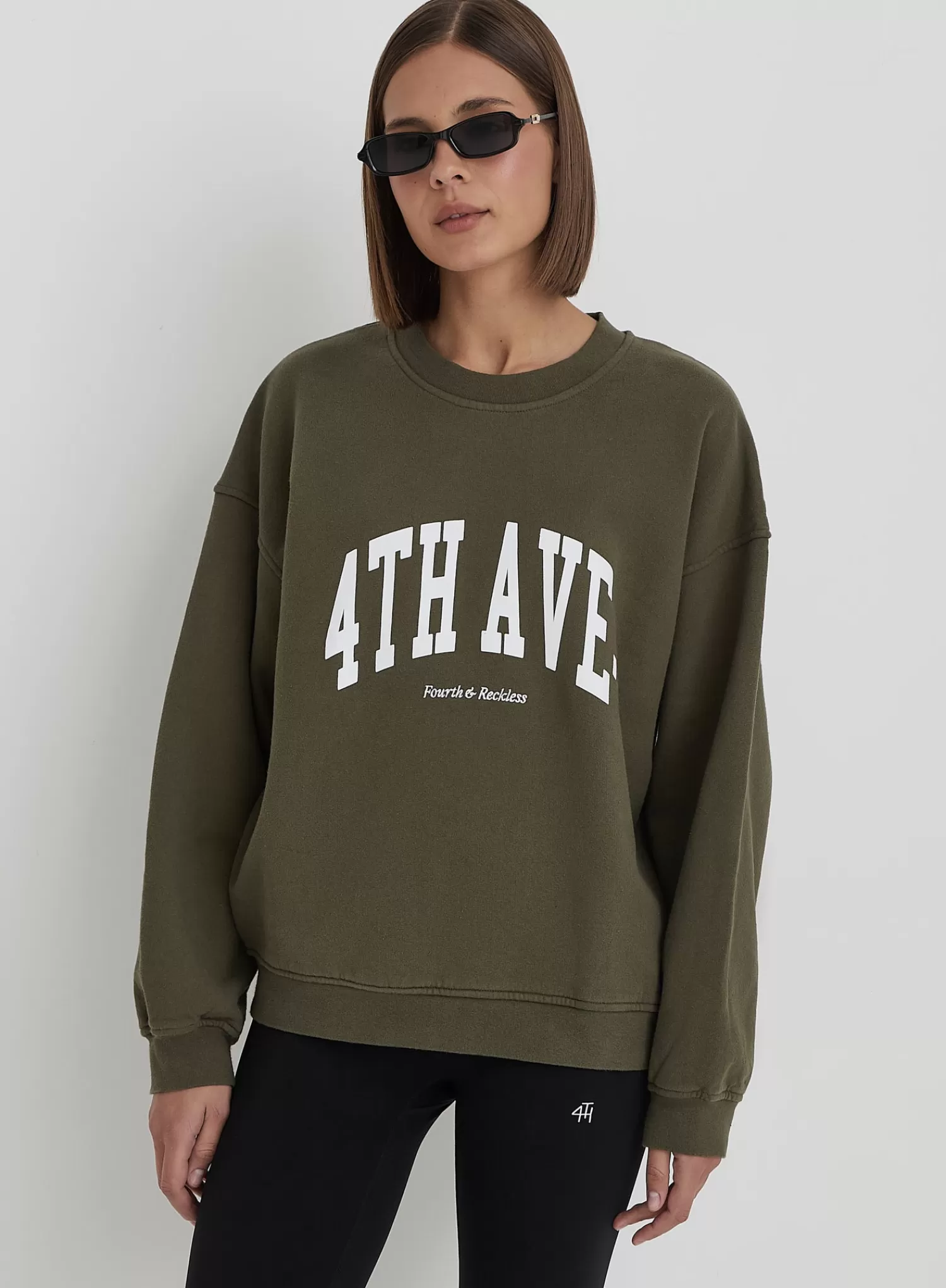 Olive 4th Avenue Slogan Oversized Sweatshirt- Avenue-4th & Reckless Clearance