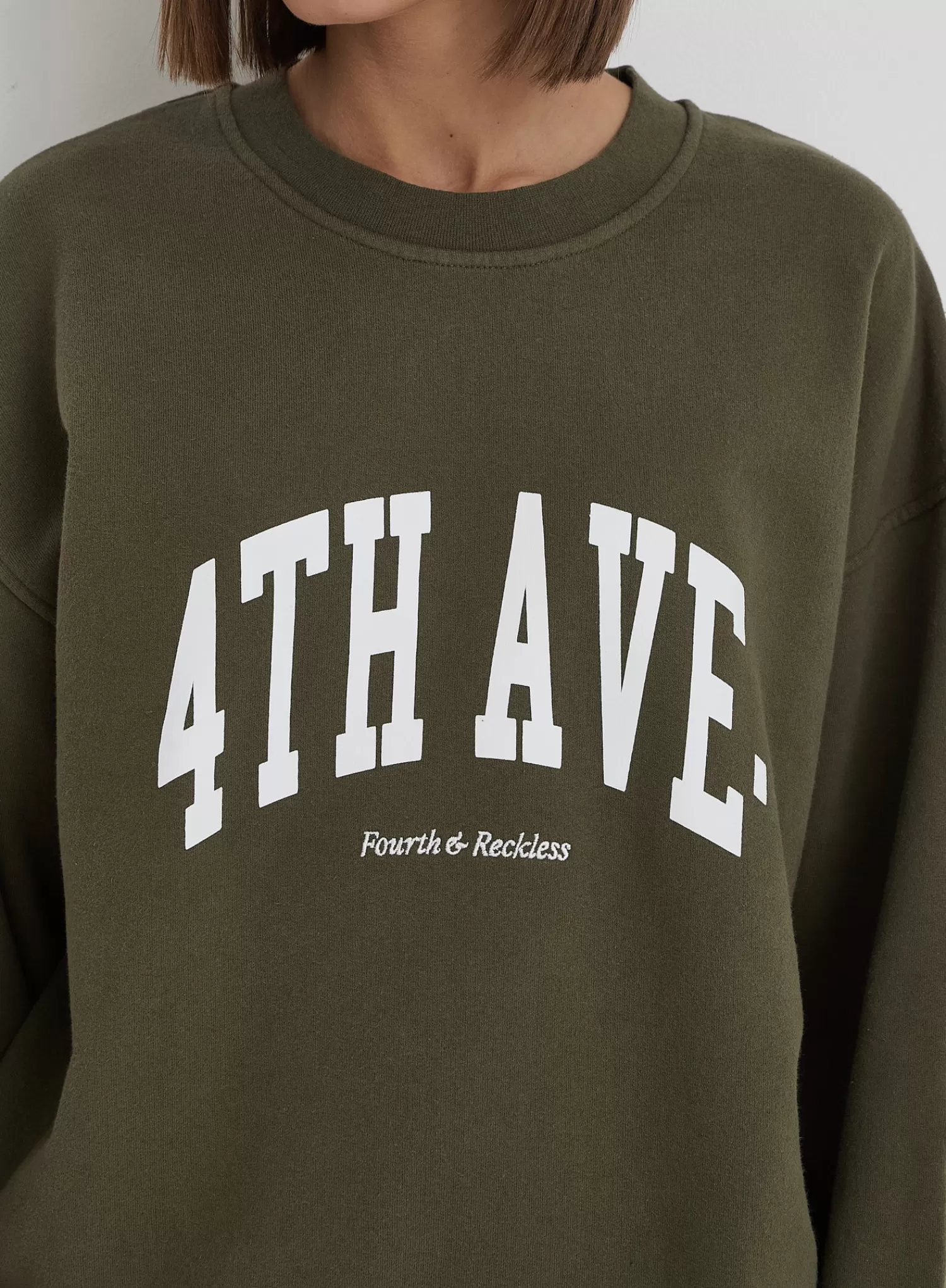 Olive 4th Avenue Slogan Oversized Sweatshirt- Avenue-4th & Reckless Clearance