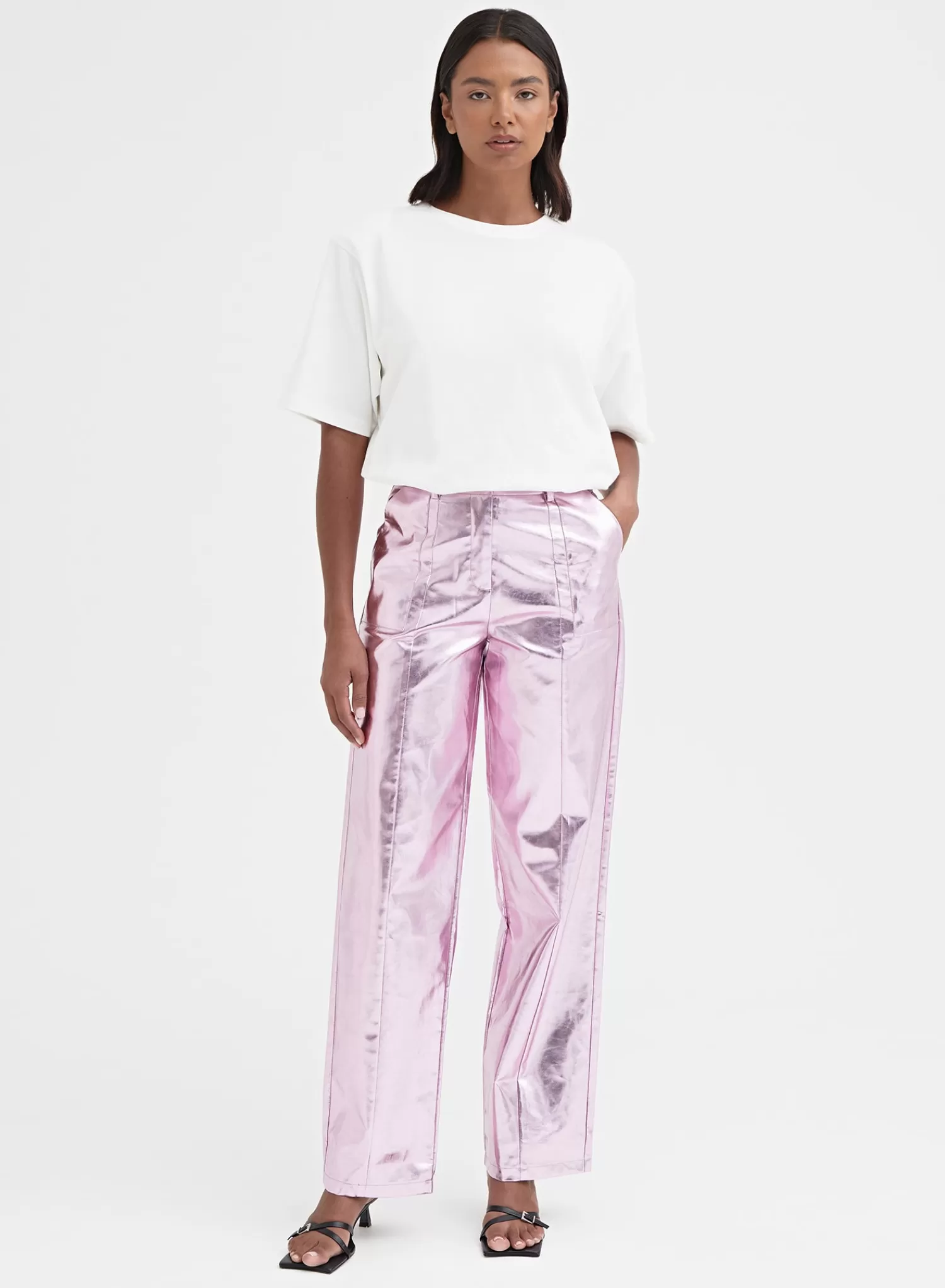 Pink Metallic Faux Leather Trouser - Zelda-4th & Reckless Clearance