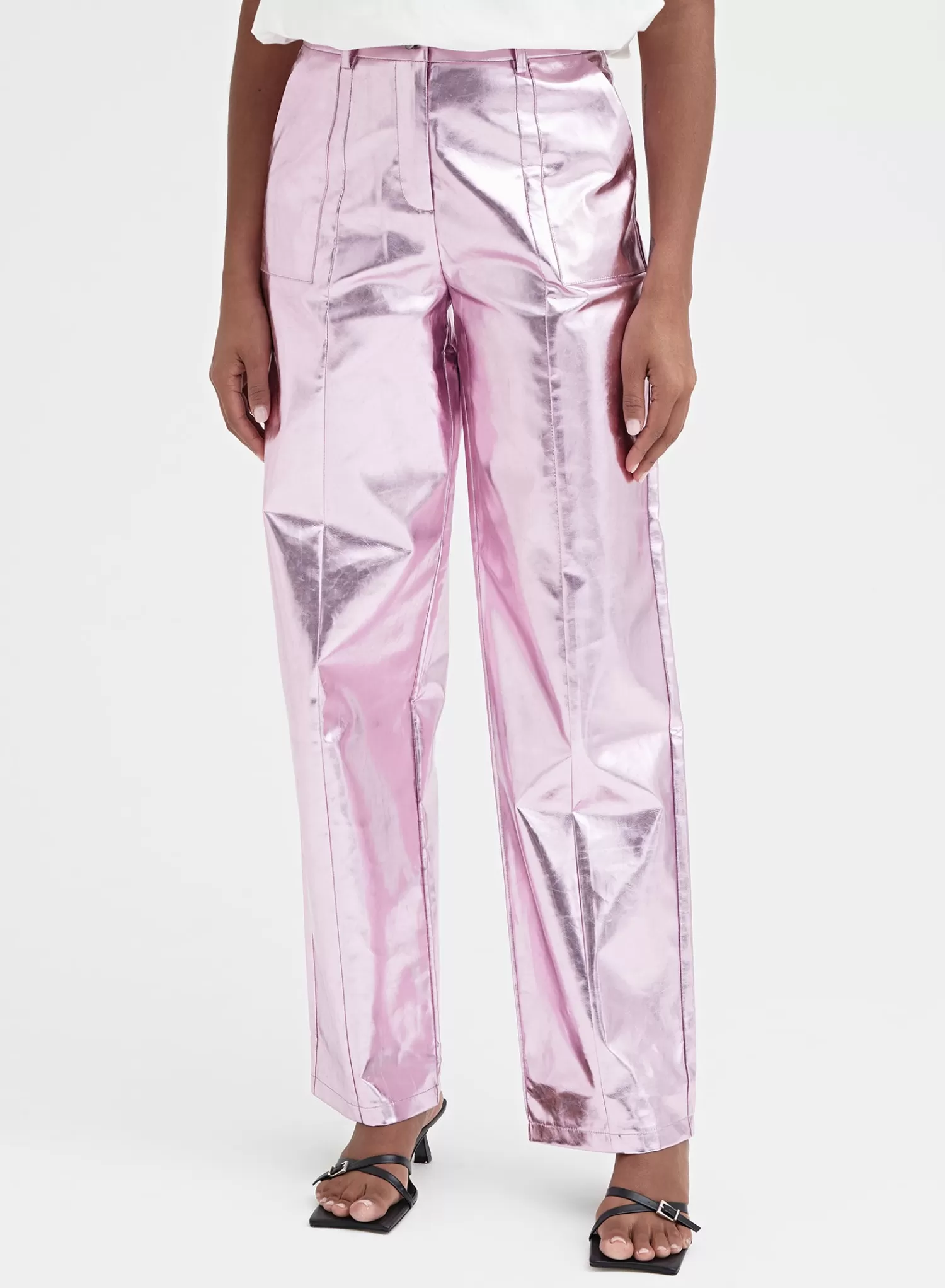 Pink Metallic Faux Leather Trouser - Zelda-4th & Reckless Clearance