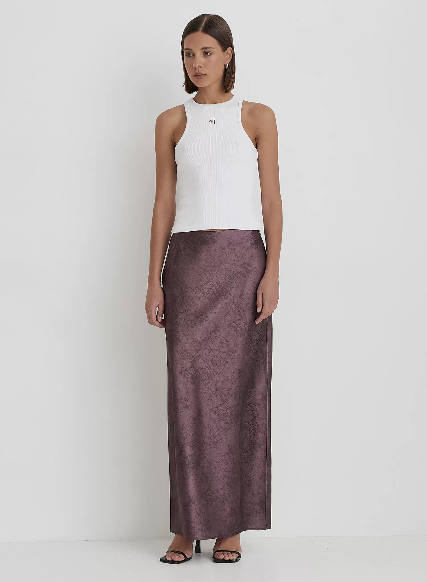 Plum Printed Satin Maxi Skirt- Novah-4th & Reckless Hot