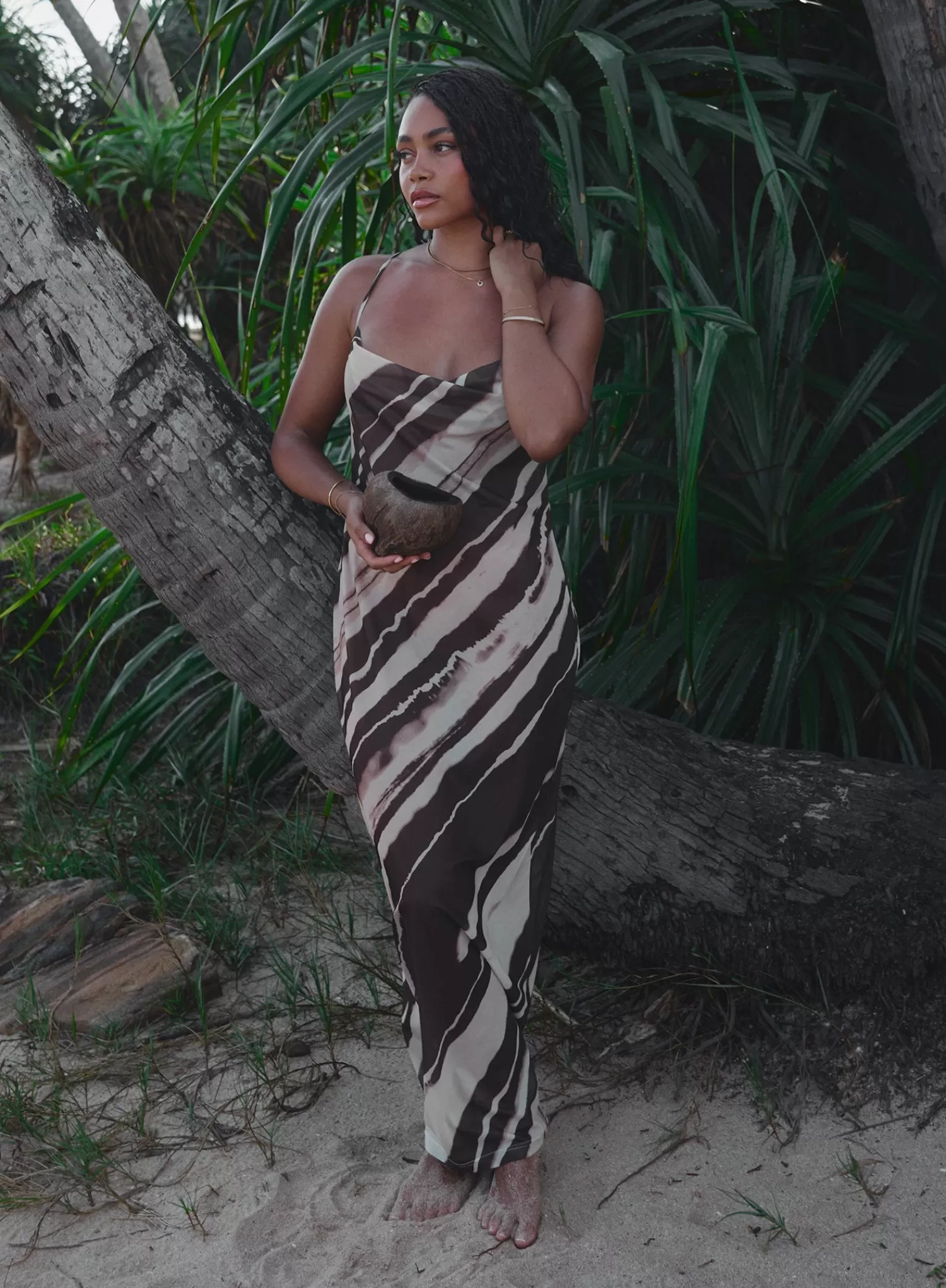 Printed Sheer Mesh Maxi Dress- Ocean-4th & Reckless Store