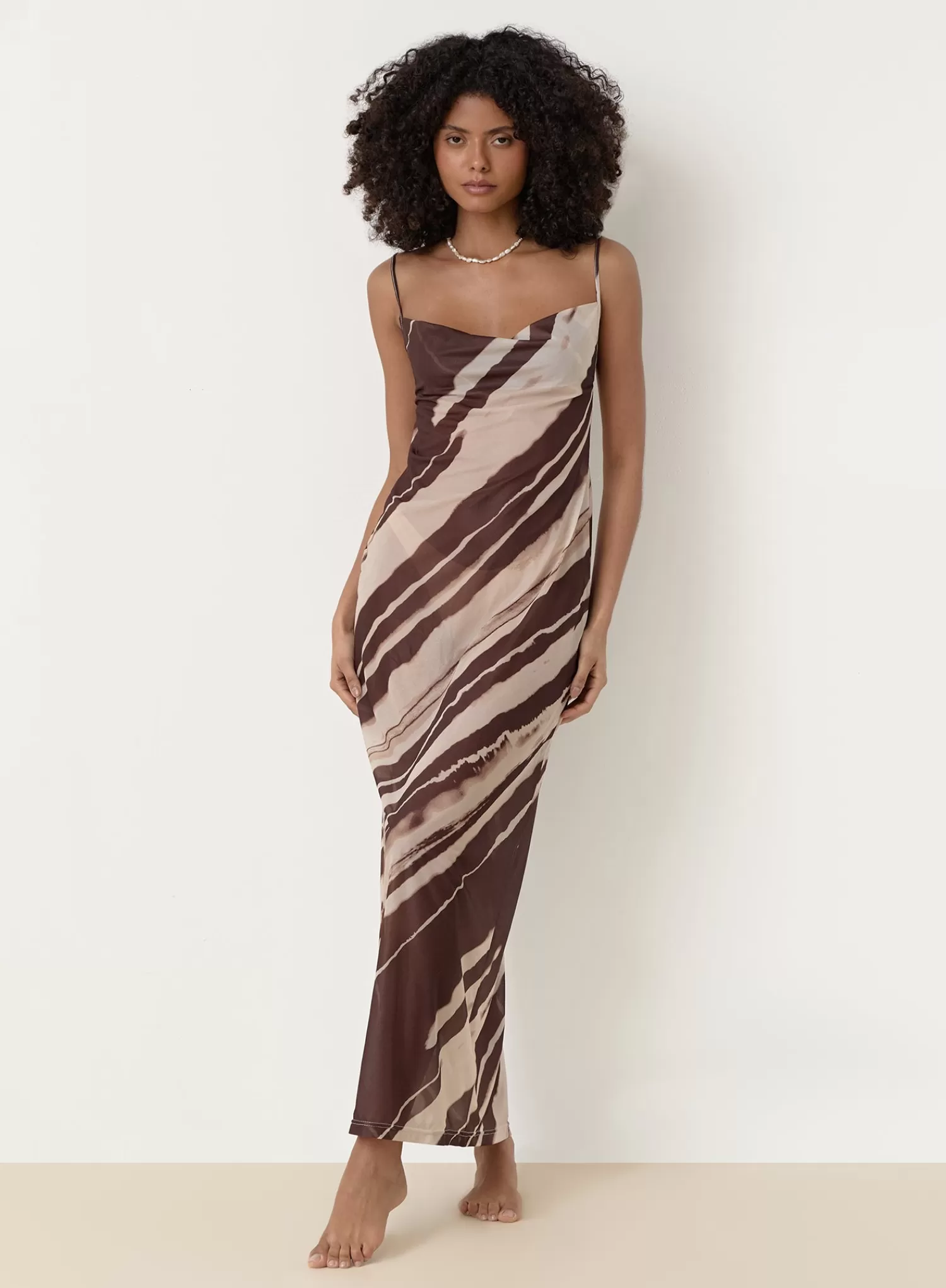 Printed Sheer Mesh Maxi Dress- Ocean-4th & Reckless Store