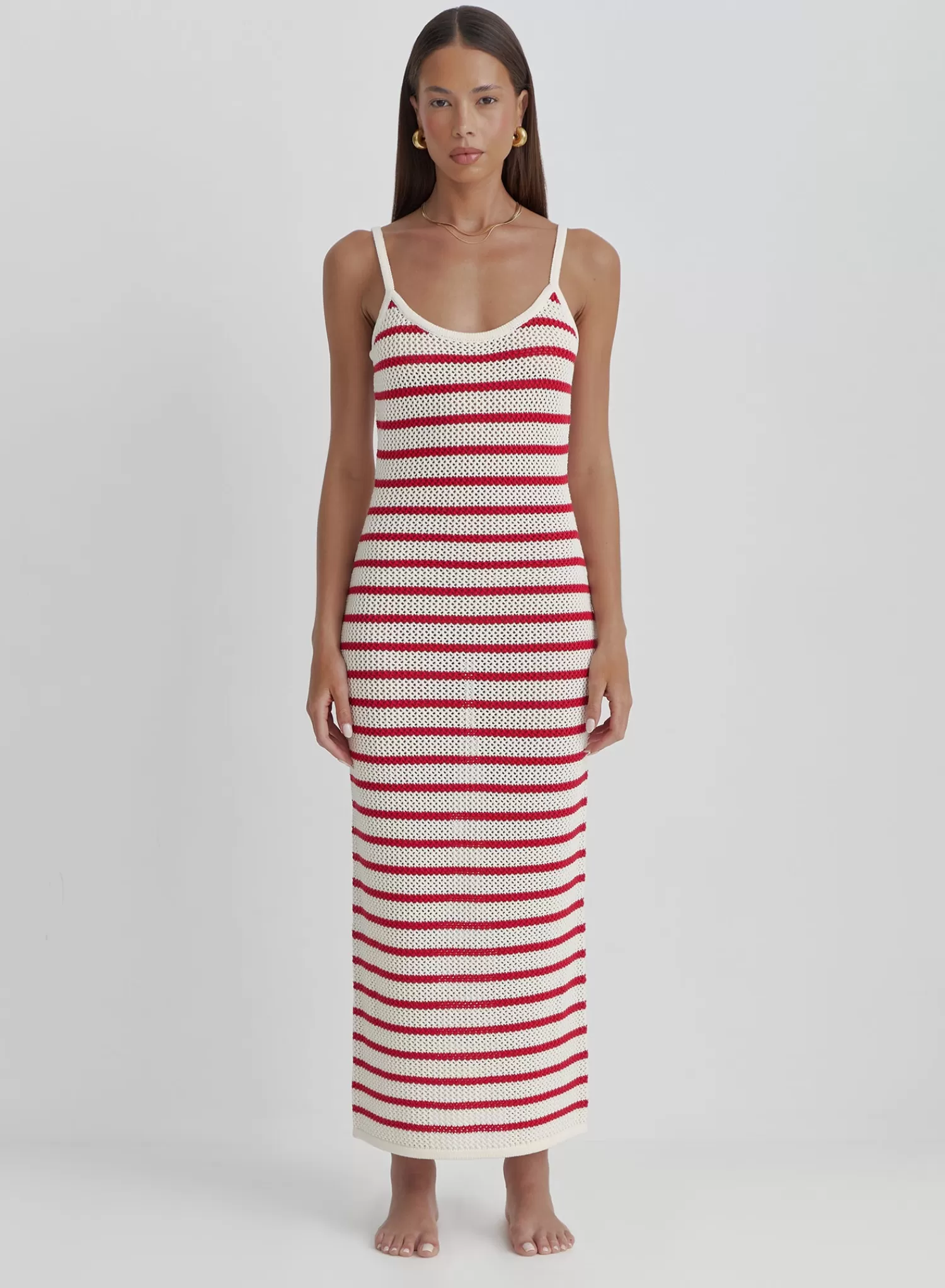 Red And White Stripe Knitted Maxi Dress- Brittany-4th & Reckless Best Sale