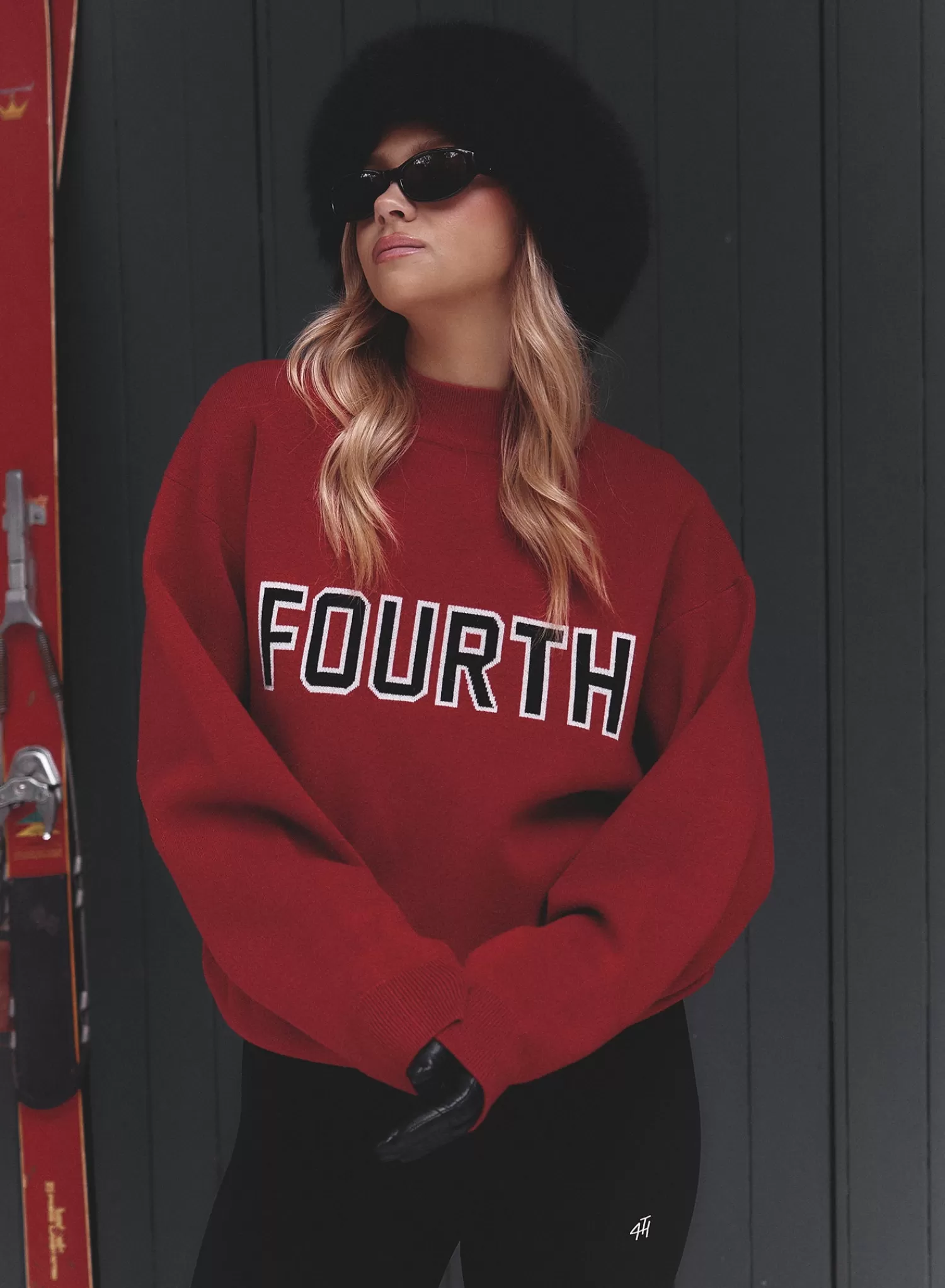 Red Fourth Branded Knitted Oversized Jumper- Lidia-4th & Reckless Flash Sale