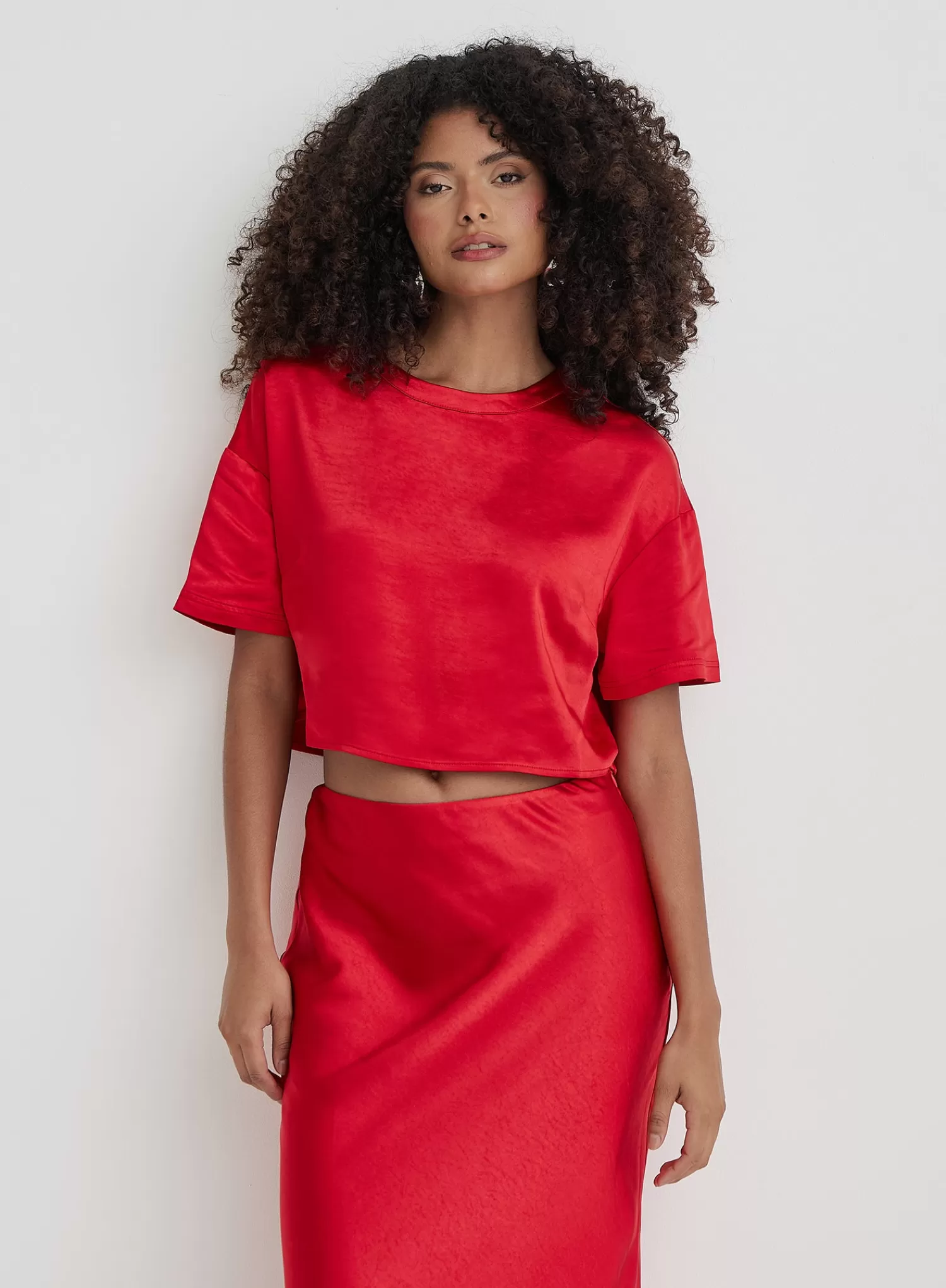 Red Satin Cropped Top- Dara-4th & Reckless Best