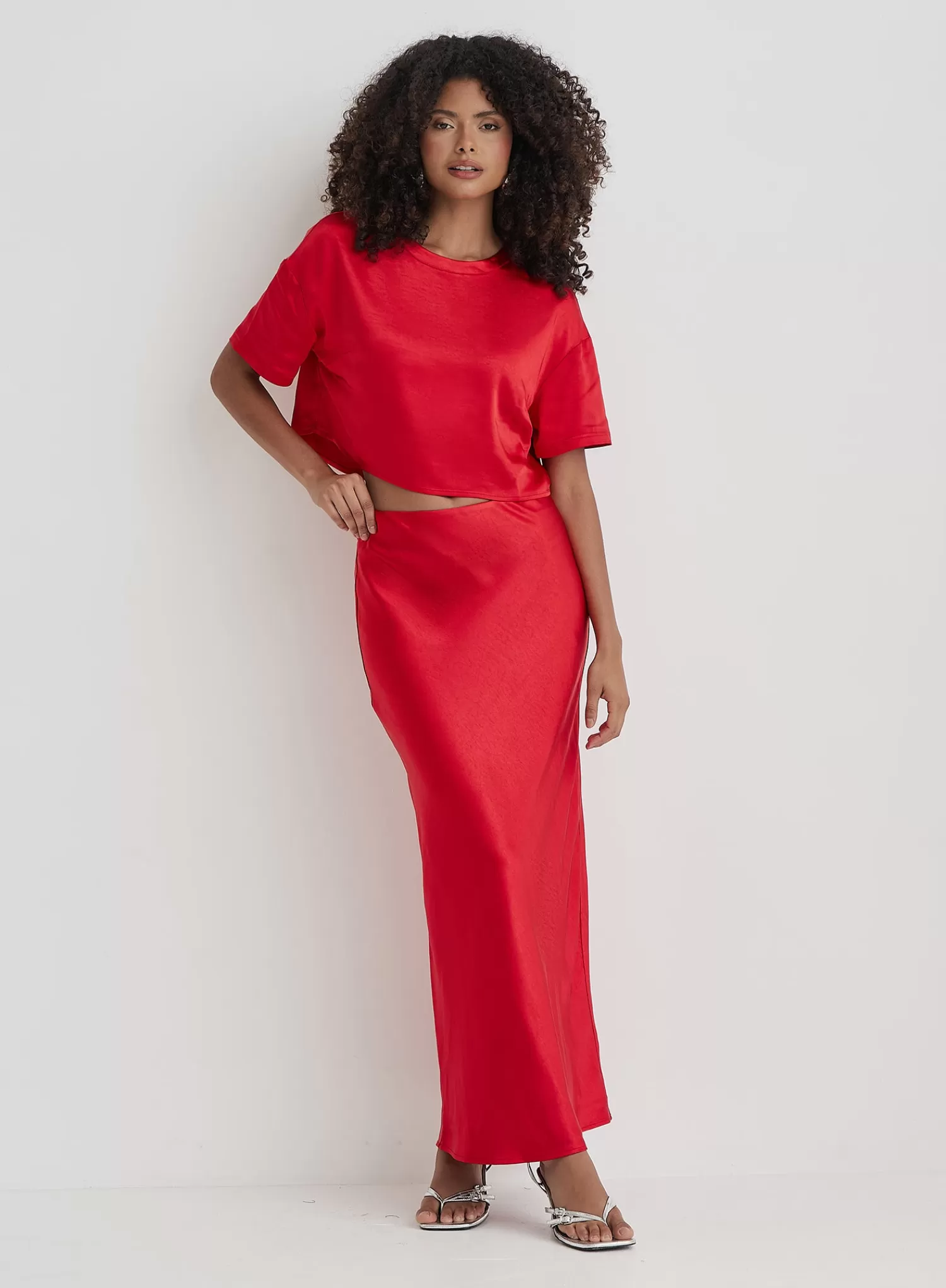 Red Satin Maxi Skirt- Dara-4th & Reckless Best Sale