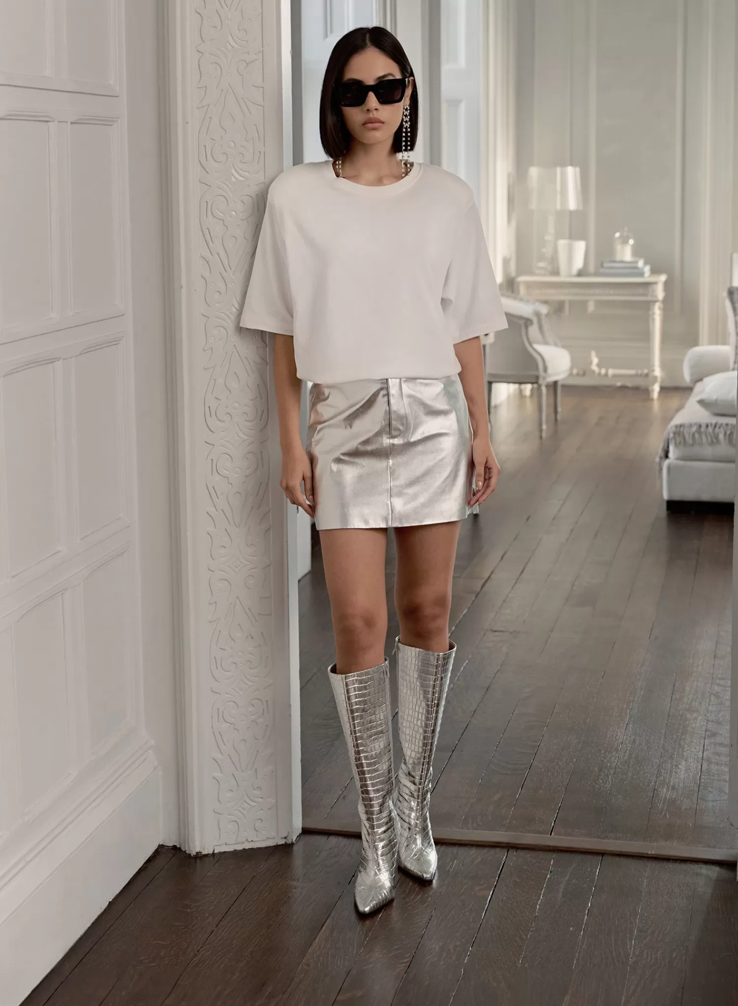 Silver Metallic Faux Leather Mini Skirt - Phoebe-4th & Reckless Hot