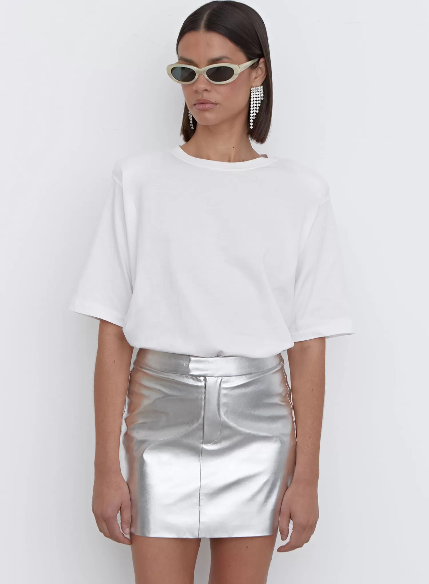 Silver Metallic Faux Leather Mini Skirt - Phoebe-4th & Reckless Hot